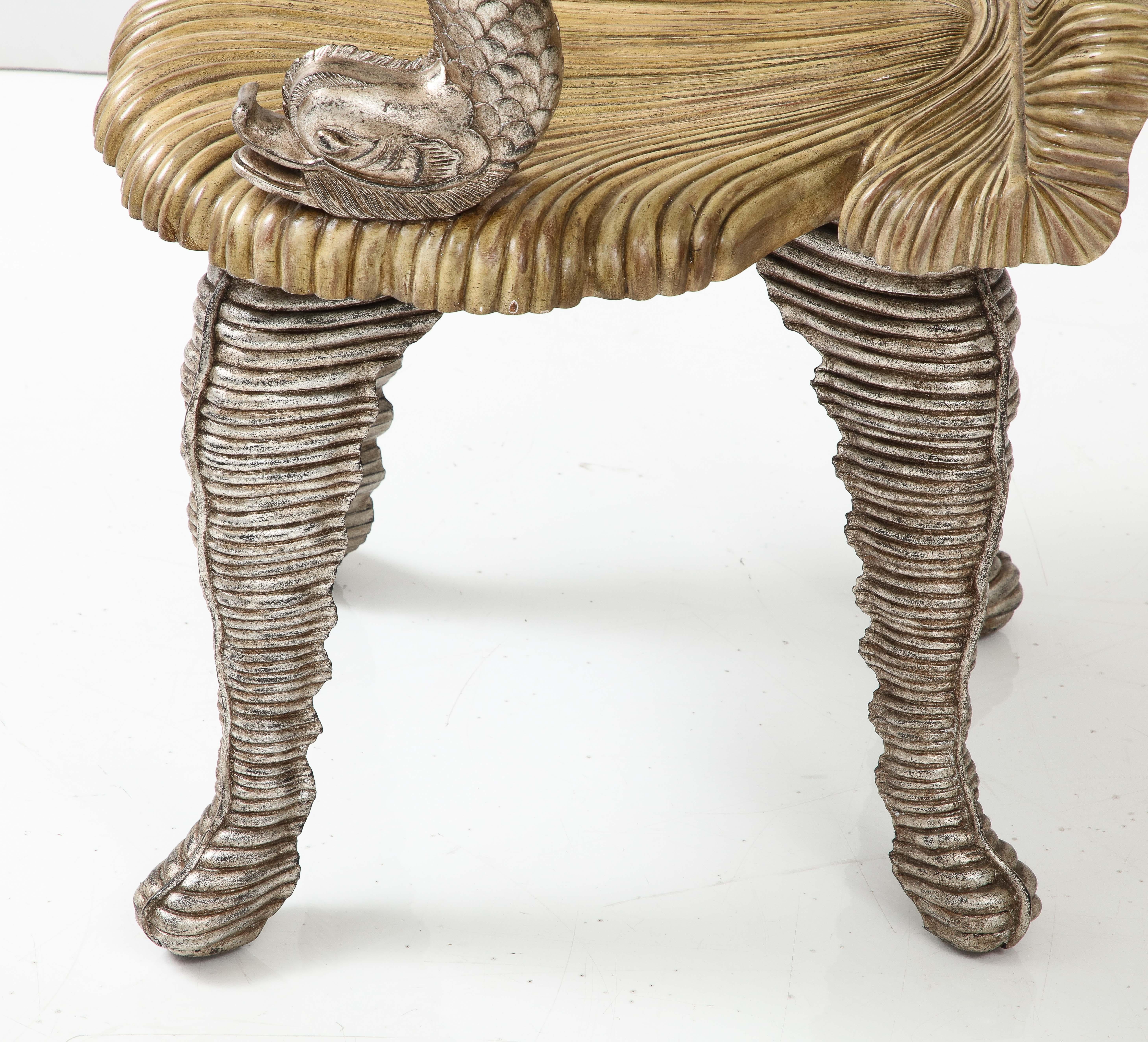 Maitland Smith Carved Grotto Chair with Dolphin Arms 1