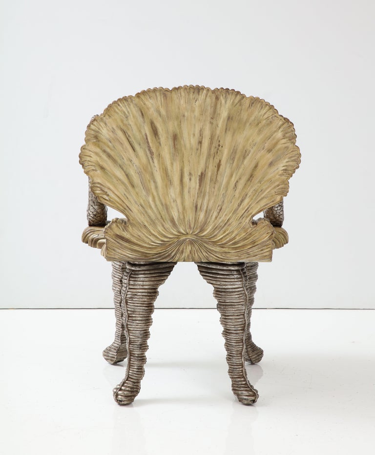 Maitland Smith Carved Grotto Chair with Dolphin Arms For Sale at 1stDibs