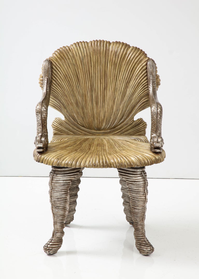 Maitland Smith Carved Grotto Chair with Dolphin Arms For Sale at 1stDibs