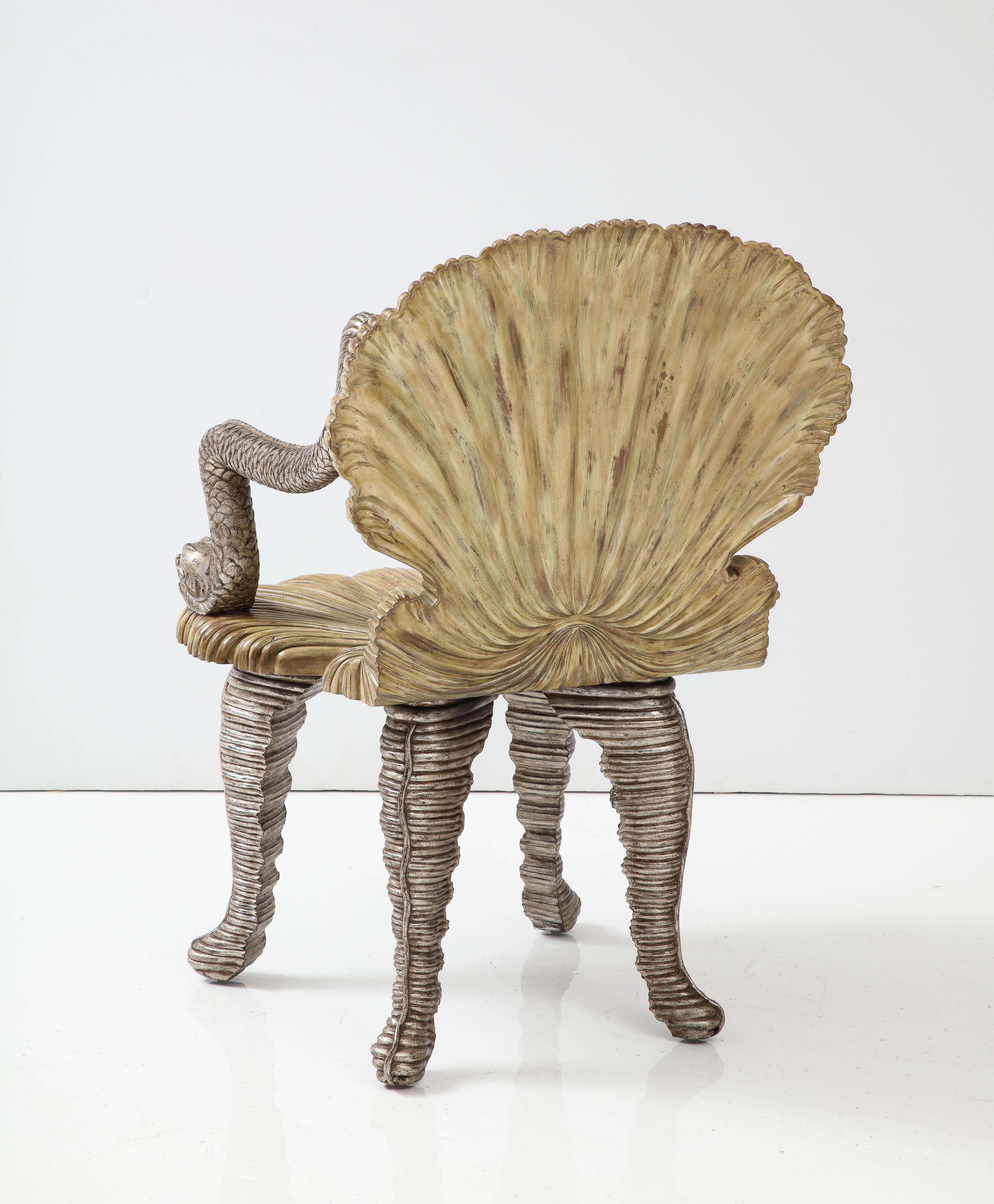 Philippine Maitland Smith Carved Grotto Chair with Dolphin Arms