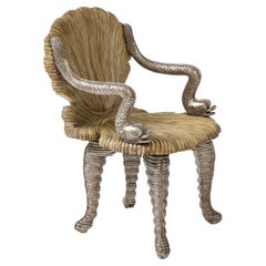 Maitland Smith Carved Grotto Chair with Dolphin Arms
