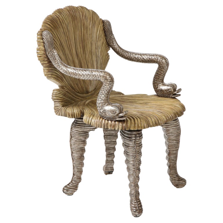 Maitland Smith Carved Grotto Chair with Dolphin Arms For Sale at 1stDibs