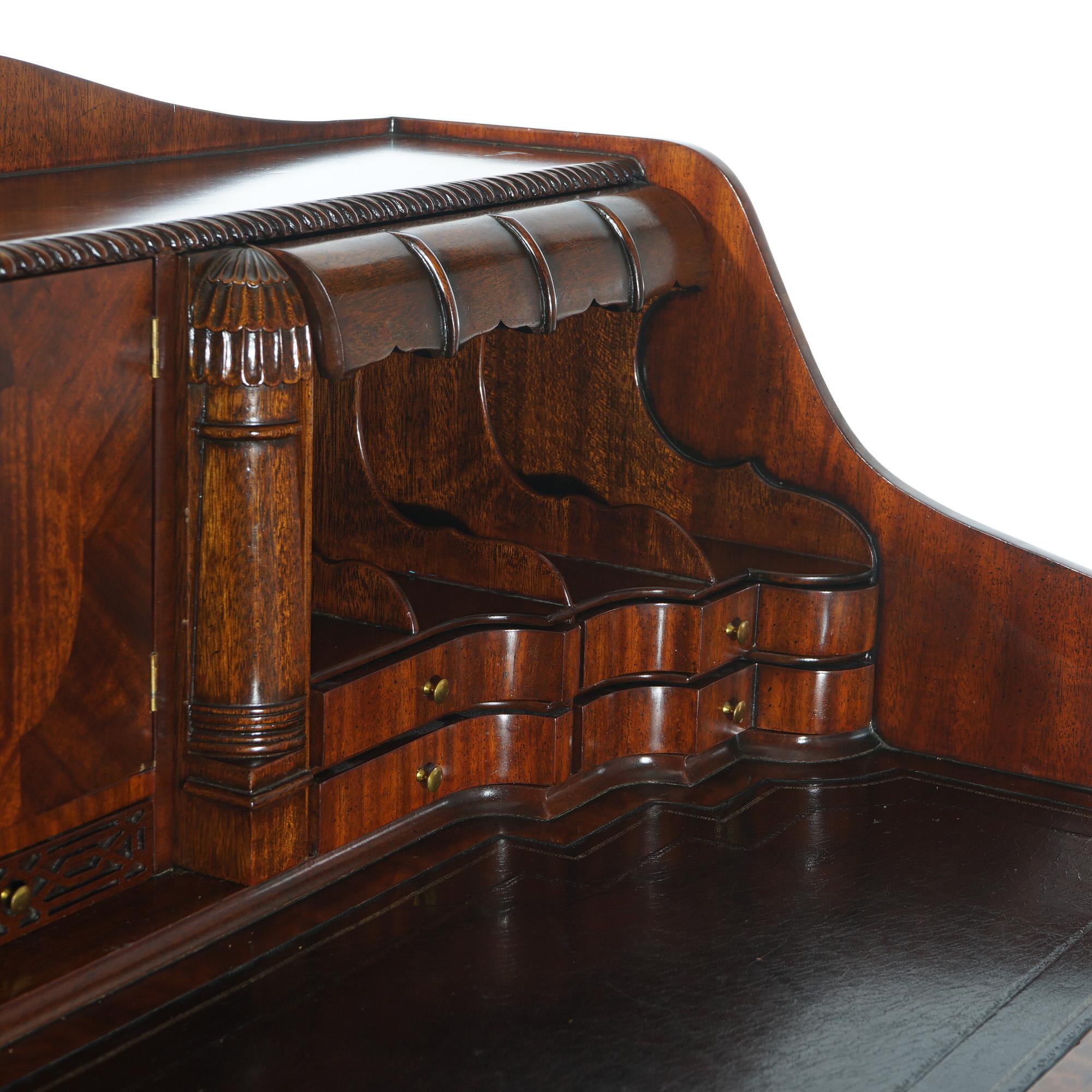 Maitland Smith Carved Mahogany Chinese Chippendale Style Carlton Desk Set c1940 For Sale 7