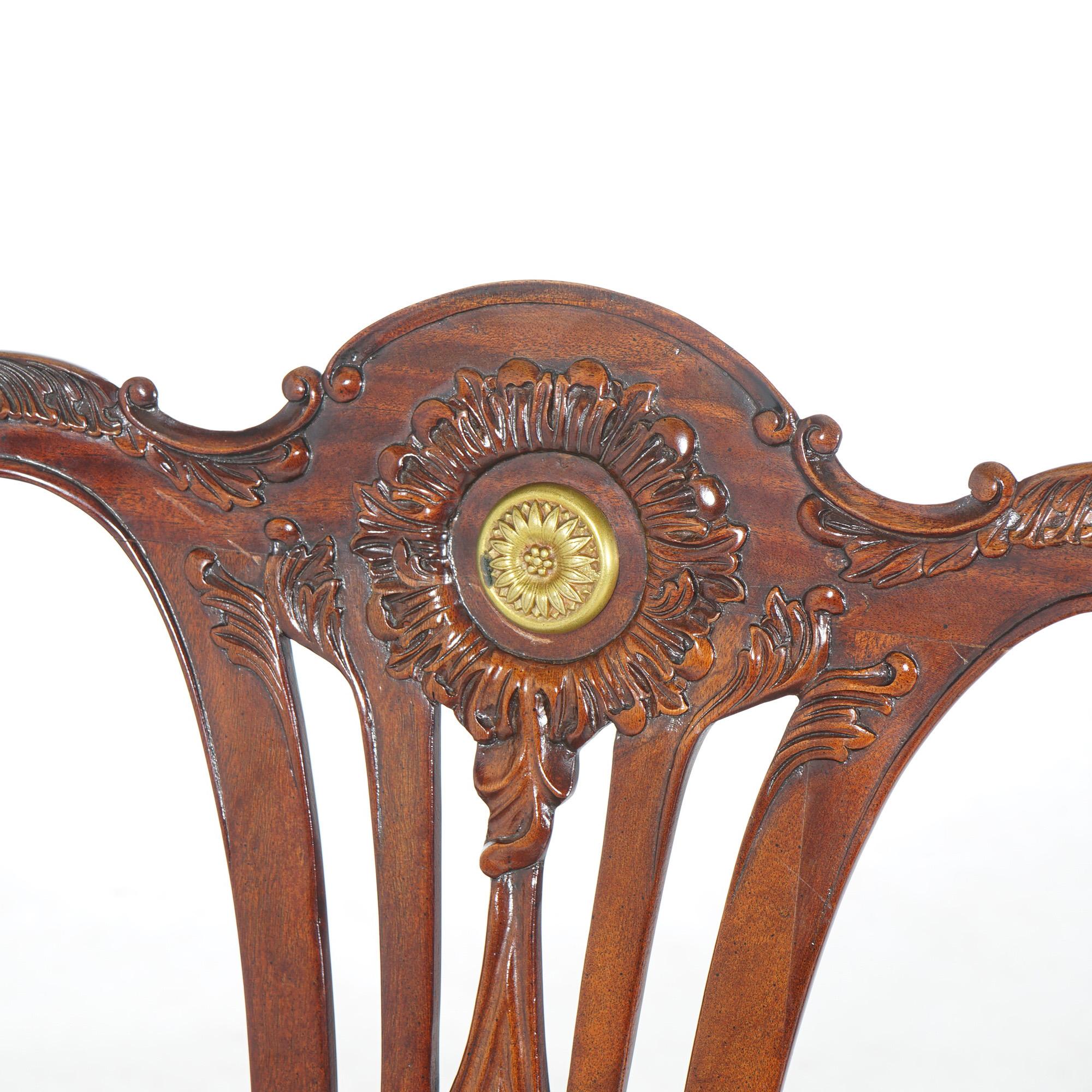 Maitland Smith Carved Mahogany Chinese Chippendale Style Carlton Desk Set c1940 For Sale 15