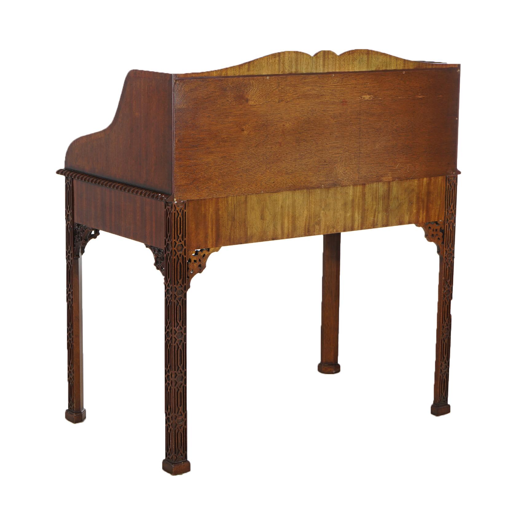 Maitland Smith Carved Mahogany Chinese Chippendale Style Carlton Desk Set c1940 For Sale 3