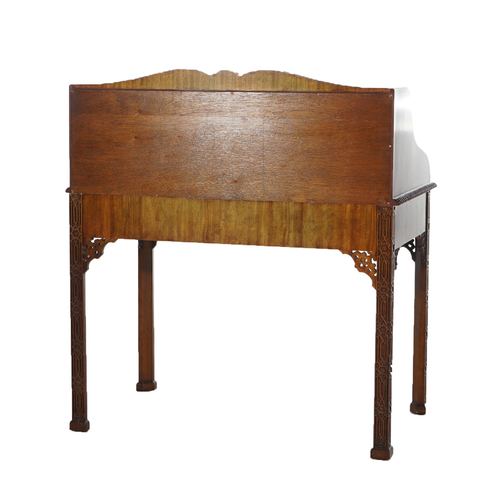 Maitland Smith Carved Mahogany Chinese Chippendale Style Carlton Desk Set c1940 For Sale 5