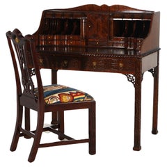 Retro Maitland Smith Carved Mahogany Chinese Chippendale Style Carlton Desk Set c1940