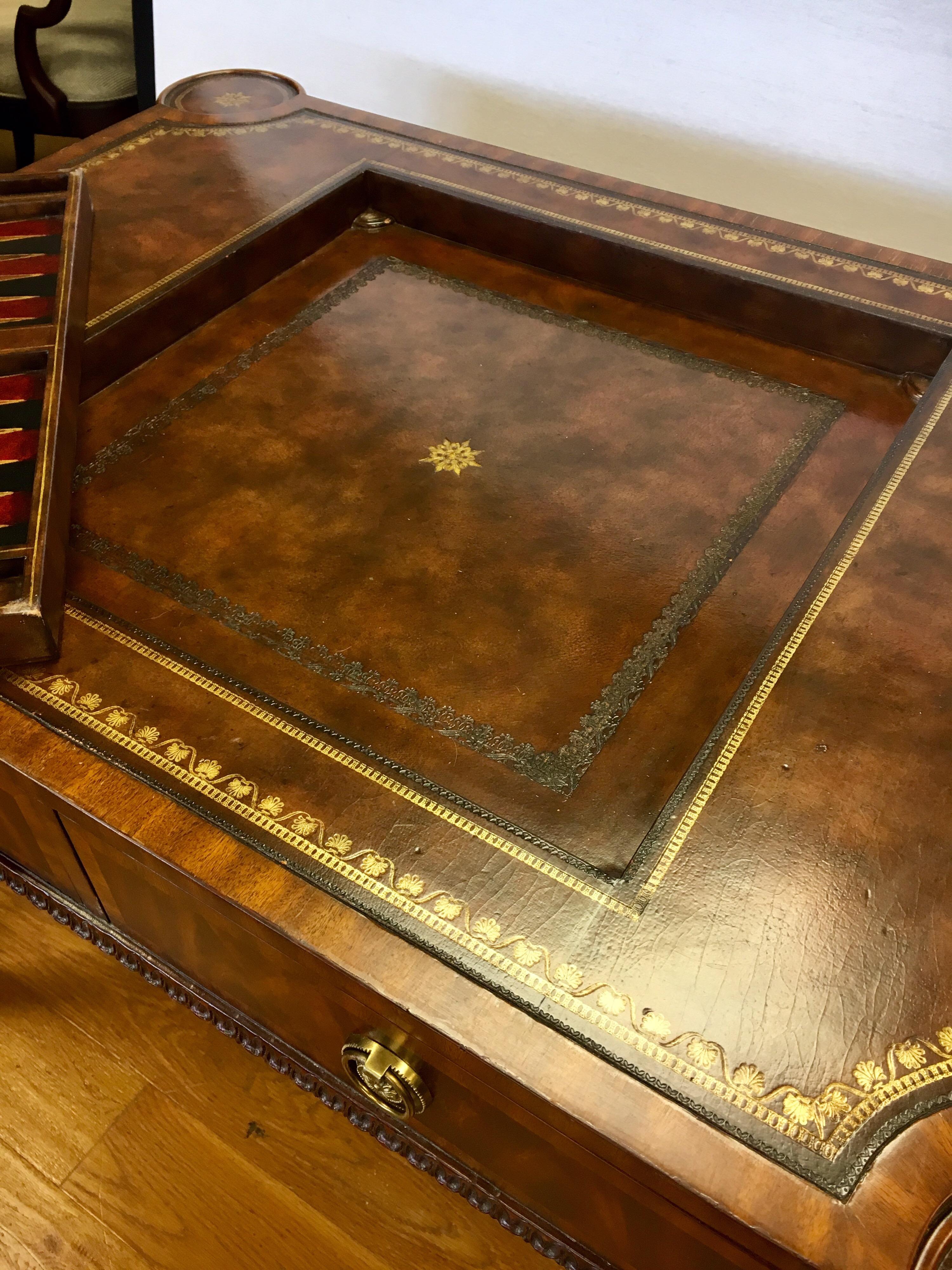Maitland-Smith Carved Mahogany Game Table with Leather Top 6