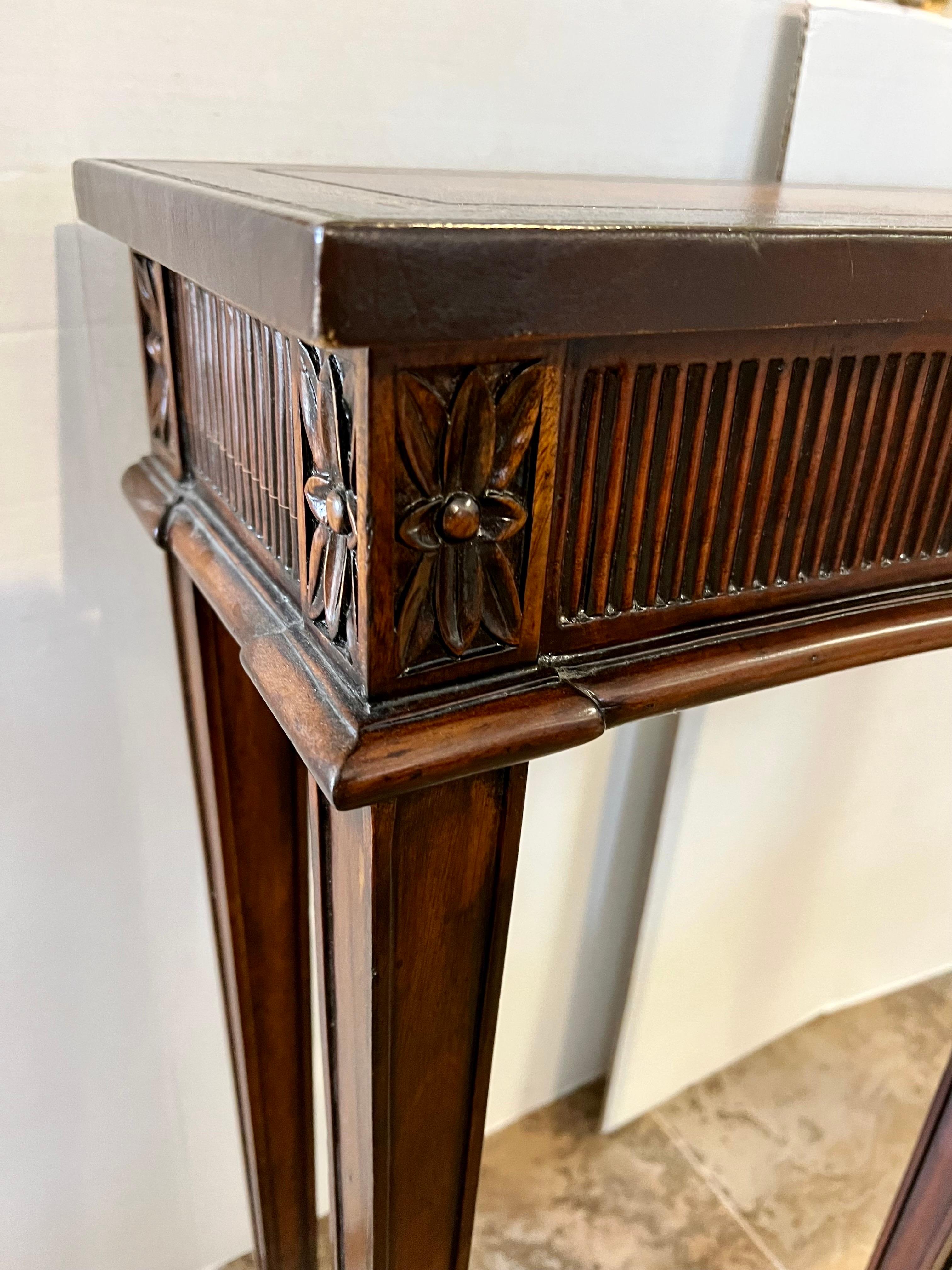 Maitland Smith Carved Mahogany Leather Top Console Table 2