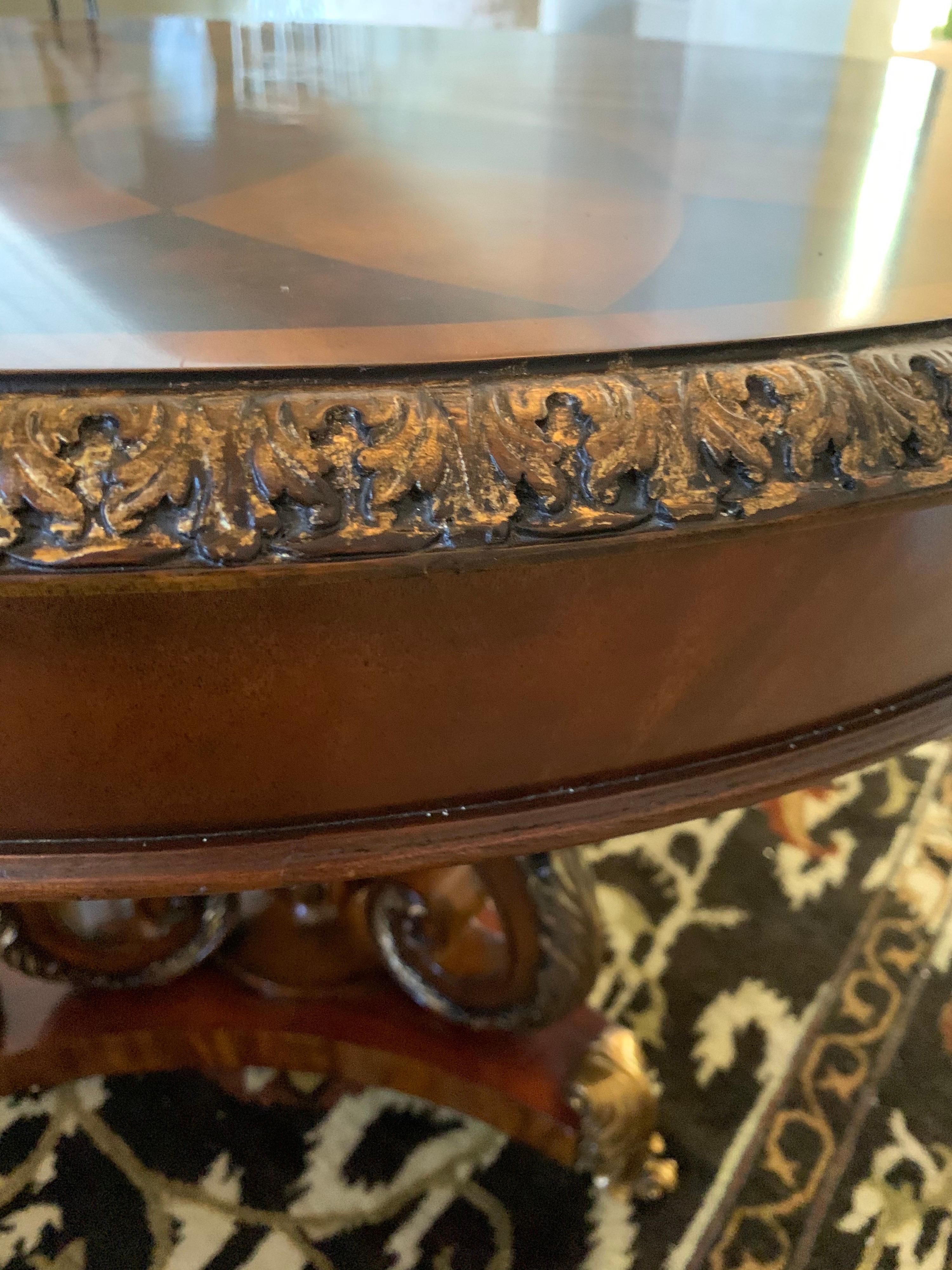 Chippendale Maitland Smith Carved Round Marquetry Foyer Center Table Game