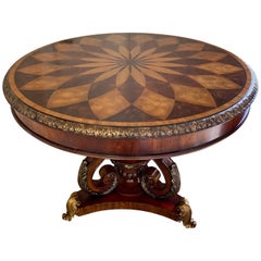 Maitland Smith Carved Round Marquetry Foyer Center Table Game