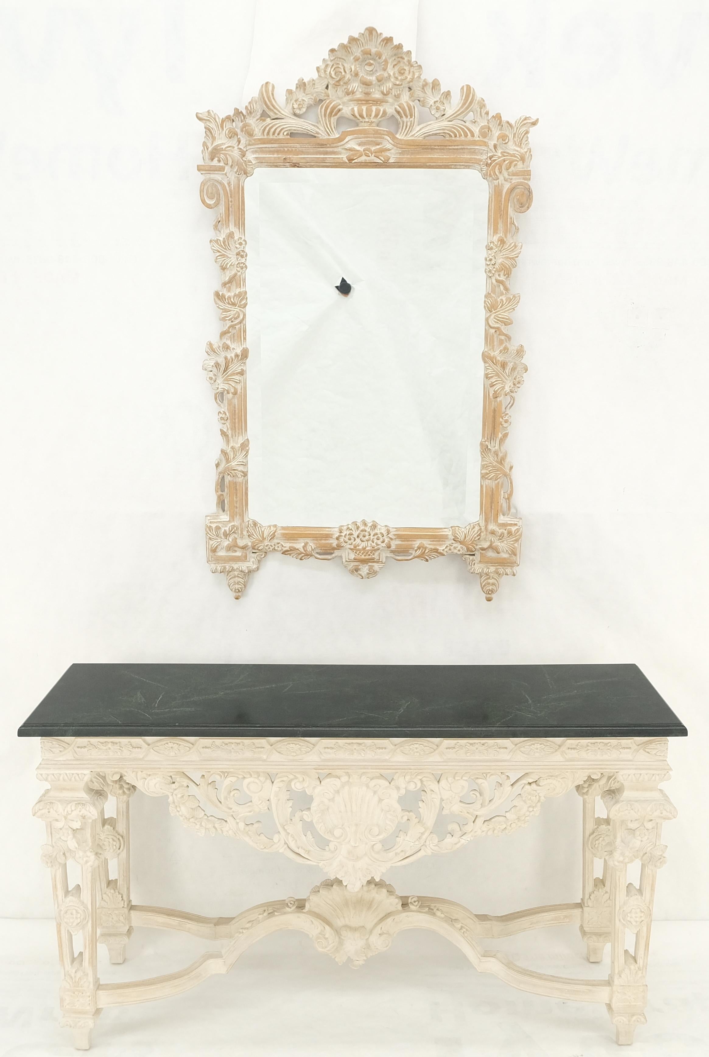 Italian Maitland Smith Carved White Wash Finish Wall Mirror Matching Console Table MINT! For Sale