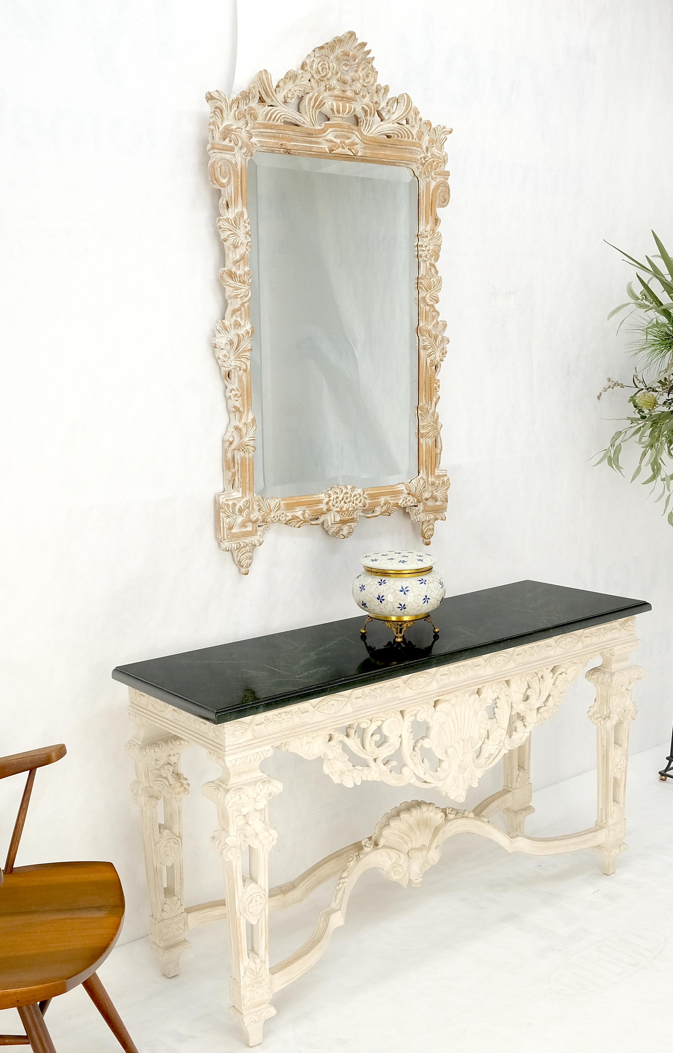 Hand-Carved Maitland Smith Carved White Wash Finish Wall Mirror Matching Console Table MINT! For Sale