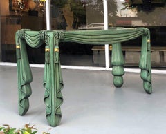 Maitland Smith Carved Wood Green Drape Console Table