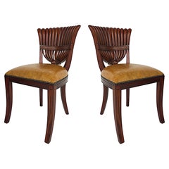 Maitland Smith Carved Wood Side Chairs, Nailhead Detail Trim, Pair