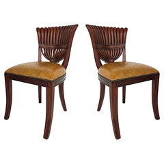 Maitland Smith Carved Wood Side Chairs, Nailhead Detail Trim, Pair