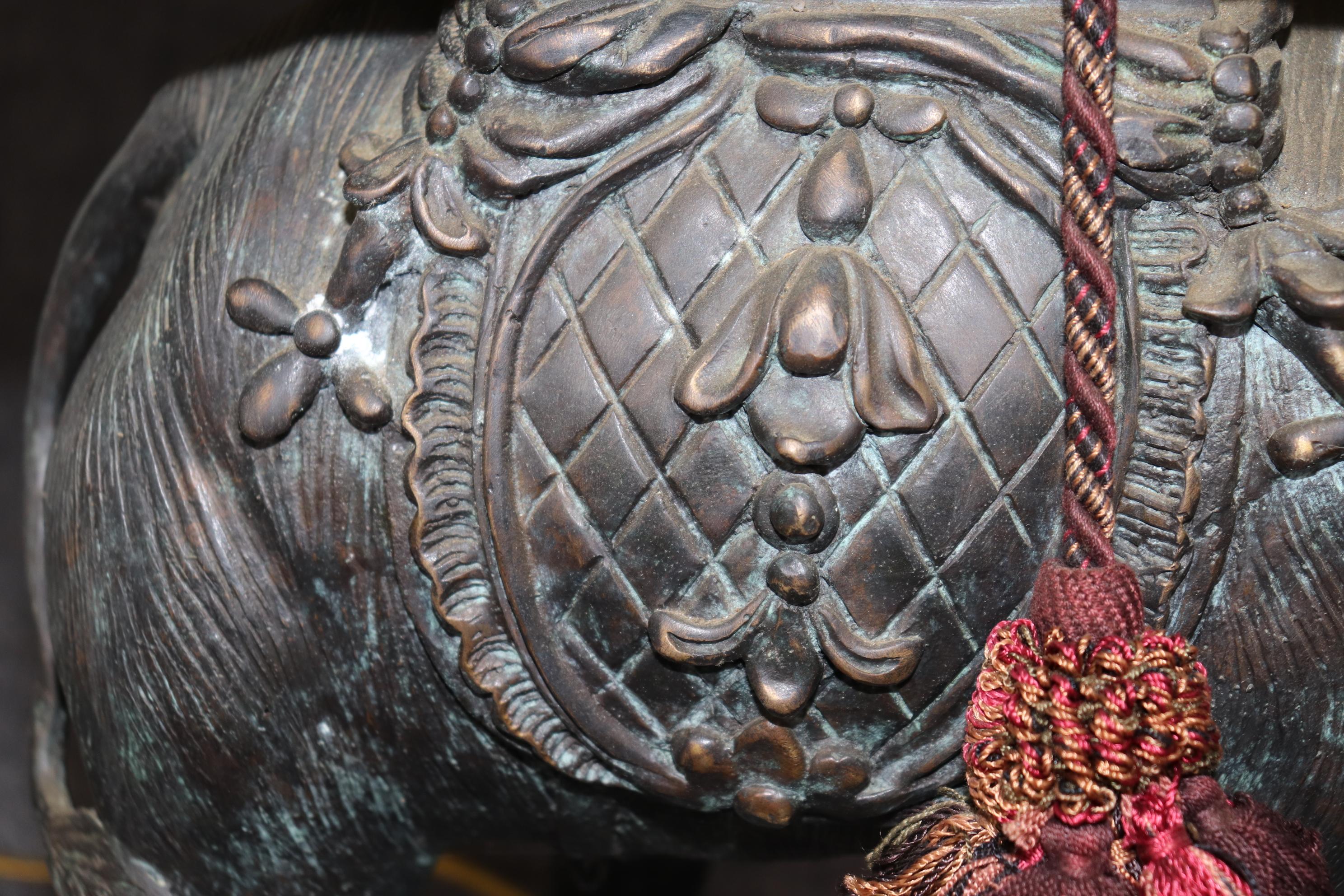 Maitland Smith Cast Bronze Elephant Lamp with Leather Shade 4