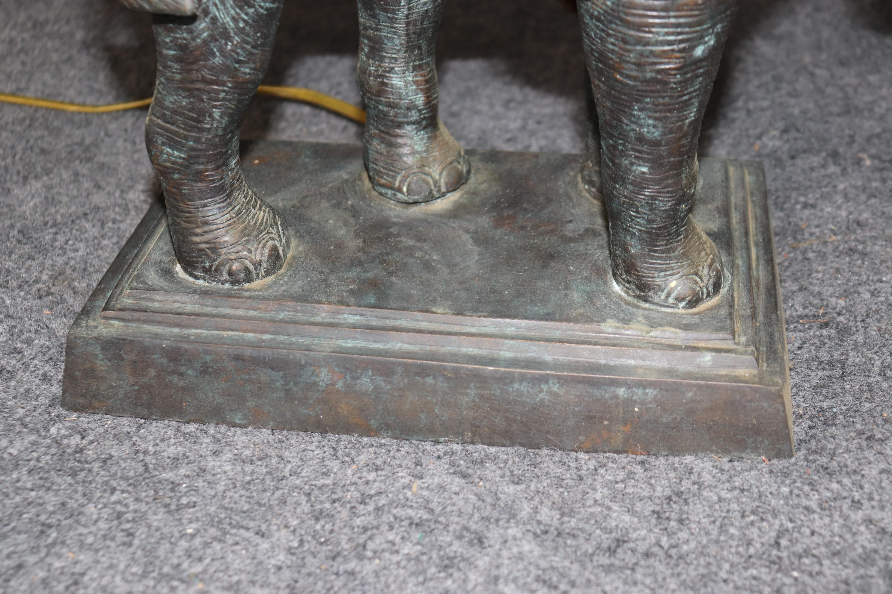 Maitland Smith Cast Bronze Elephant Lamp with Leather Shade 6