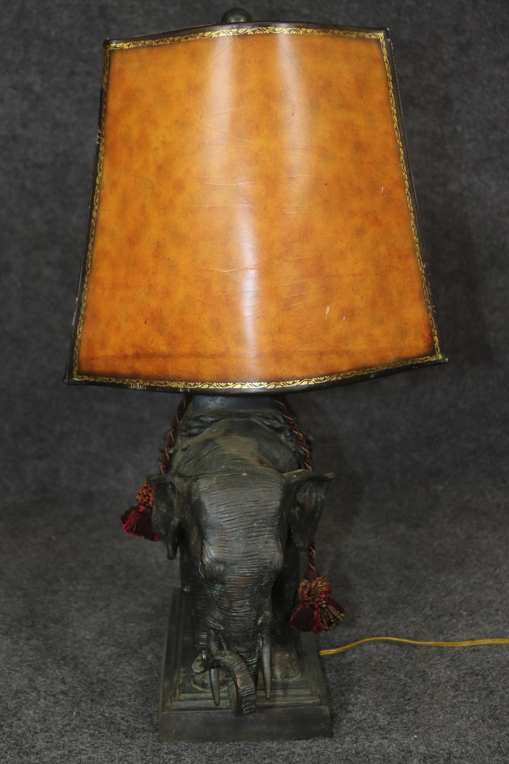 Georgian Maitland Smith Cast Bronze Elephant Lamp with Leather Shade
