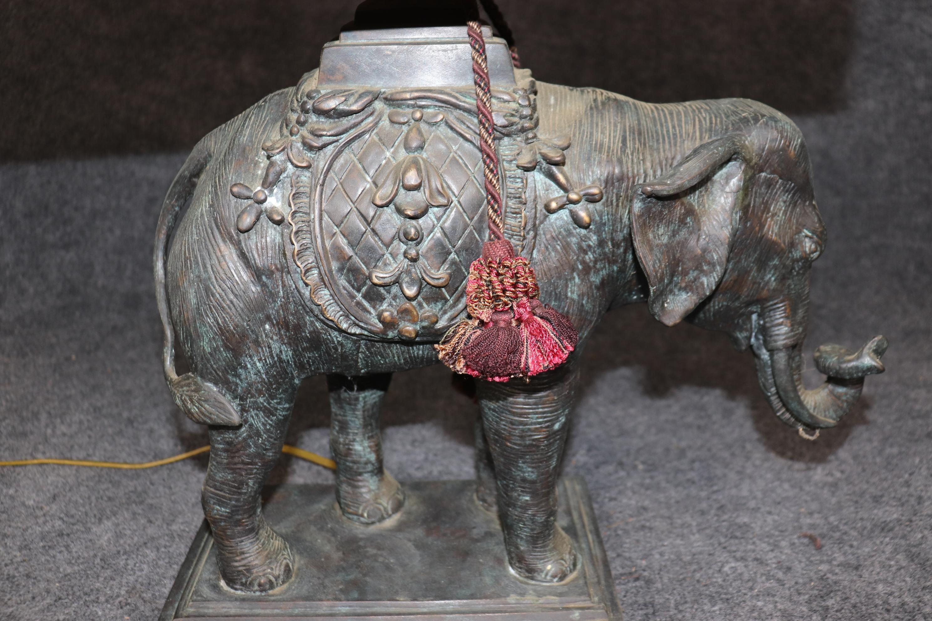 Maitland Smith Cast Bronze Elephant Lamp with Leather Shade 1