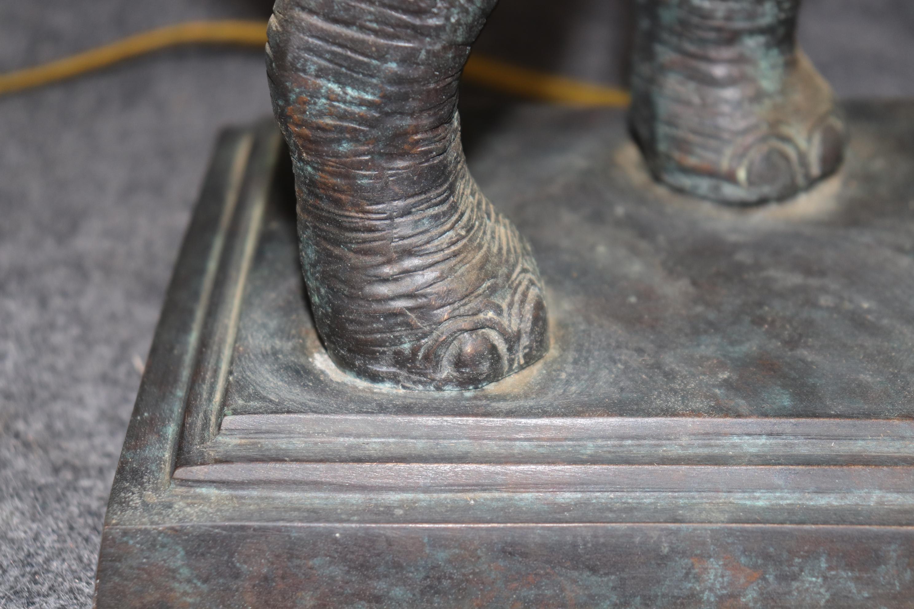 Maitland Smith Cast Bronze Elephant Lamp with Leather Shade 2