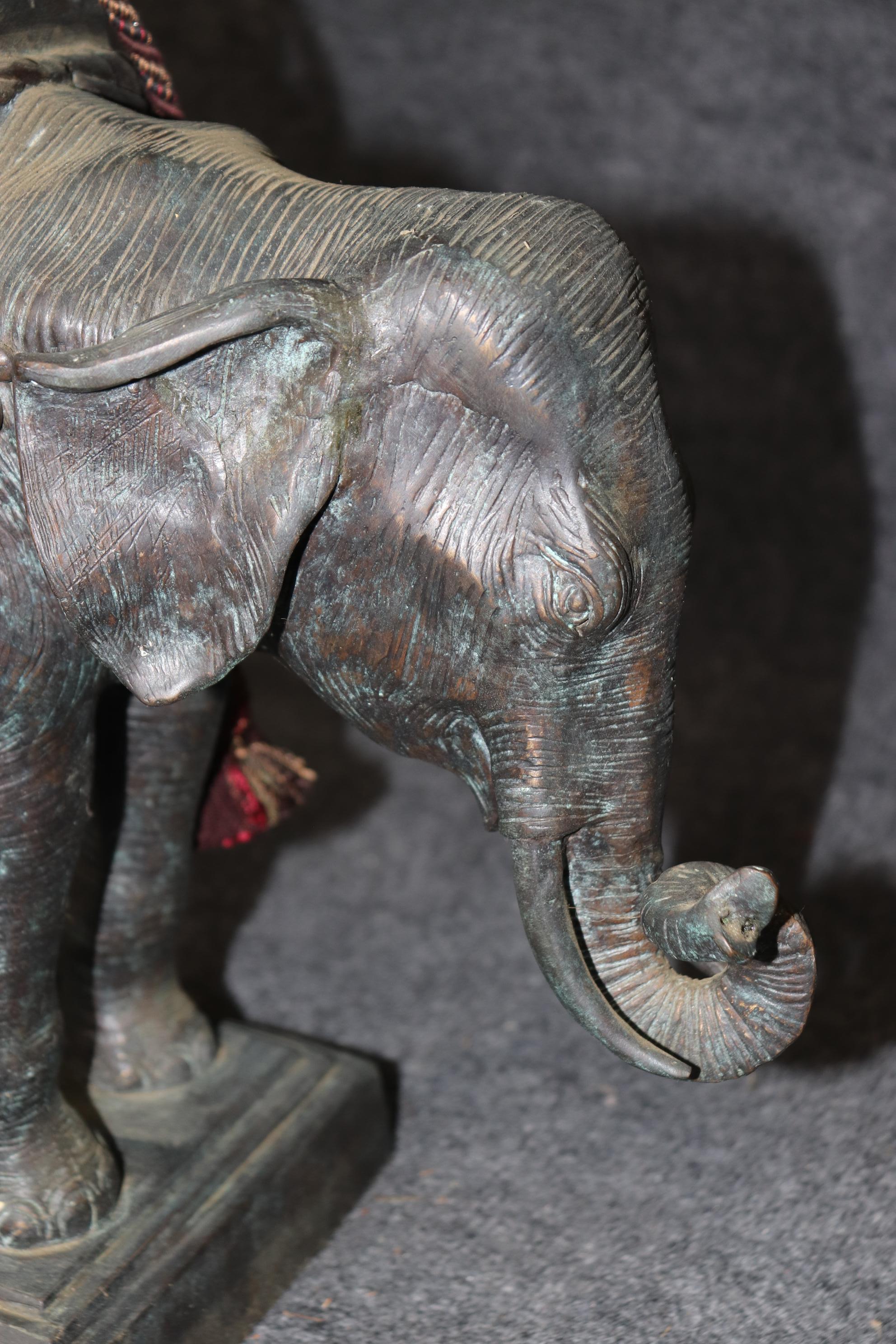 Maitland Smith Cast Bronze Elephant Lamp with Leather Shade 3