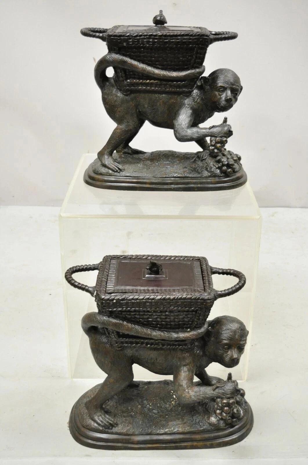 Scultura di scimmia in bronzo di Maitland Smith con cesto con coperchio e vaso per fioriera in vendita 3