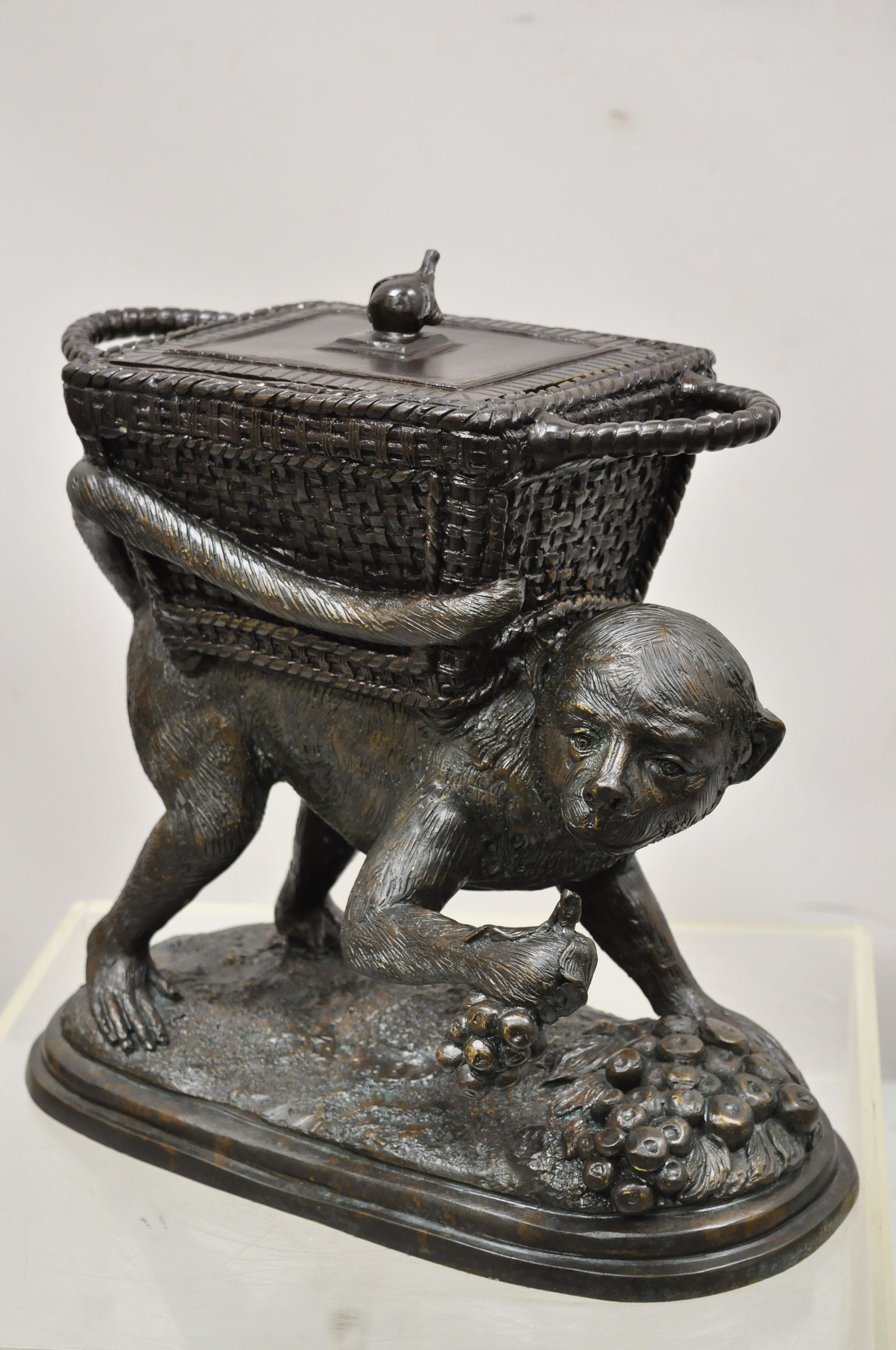 Sculpture de singe en bronze moulé Maitland Smith avec panier à couvercle et pot de jardinière en vente 5