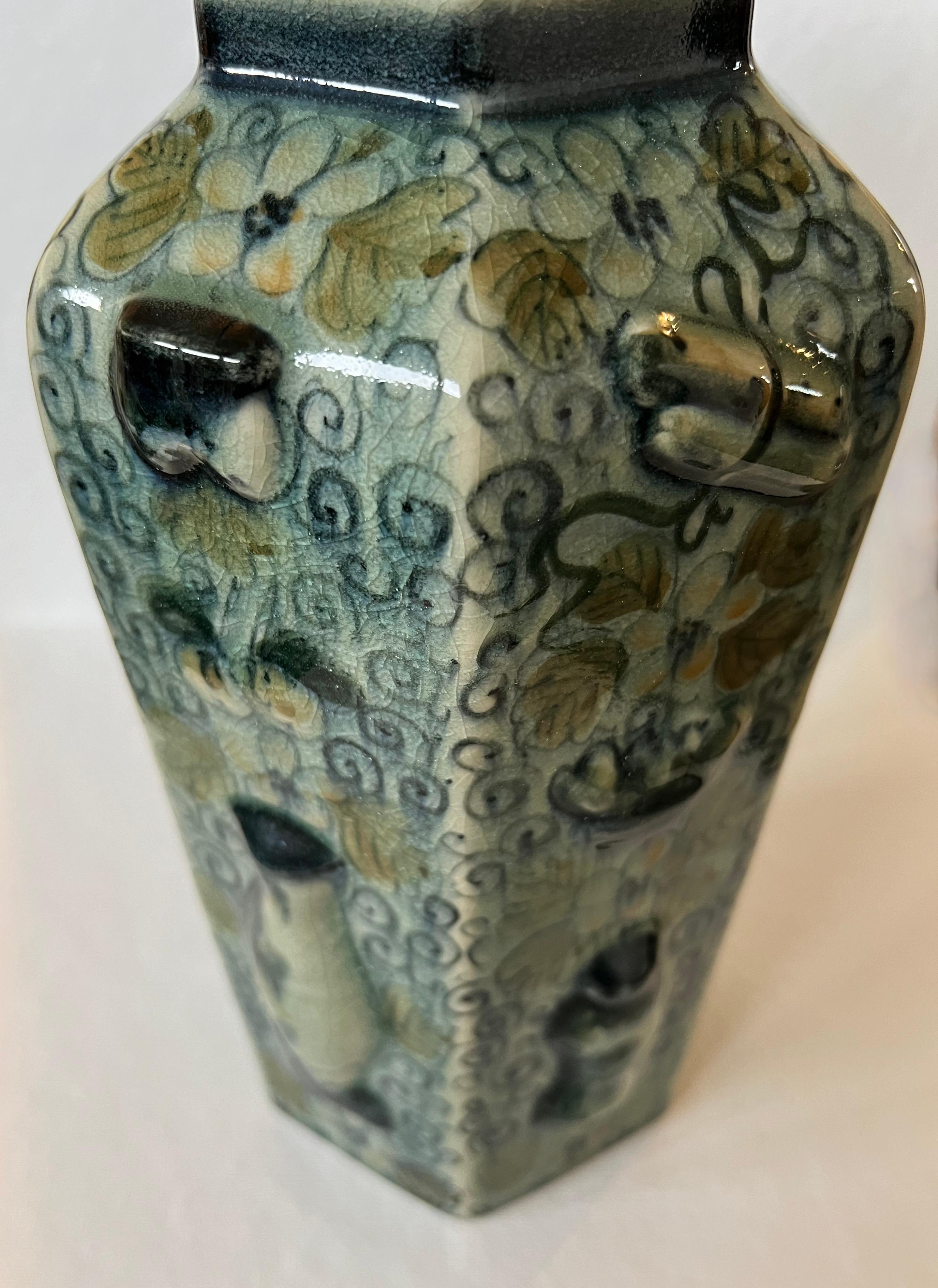Maitland Smith Celadon Ceramic Crackle Jar With Lid For Sale 5