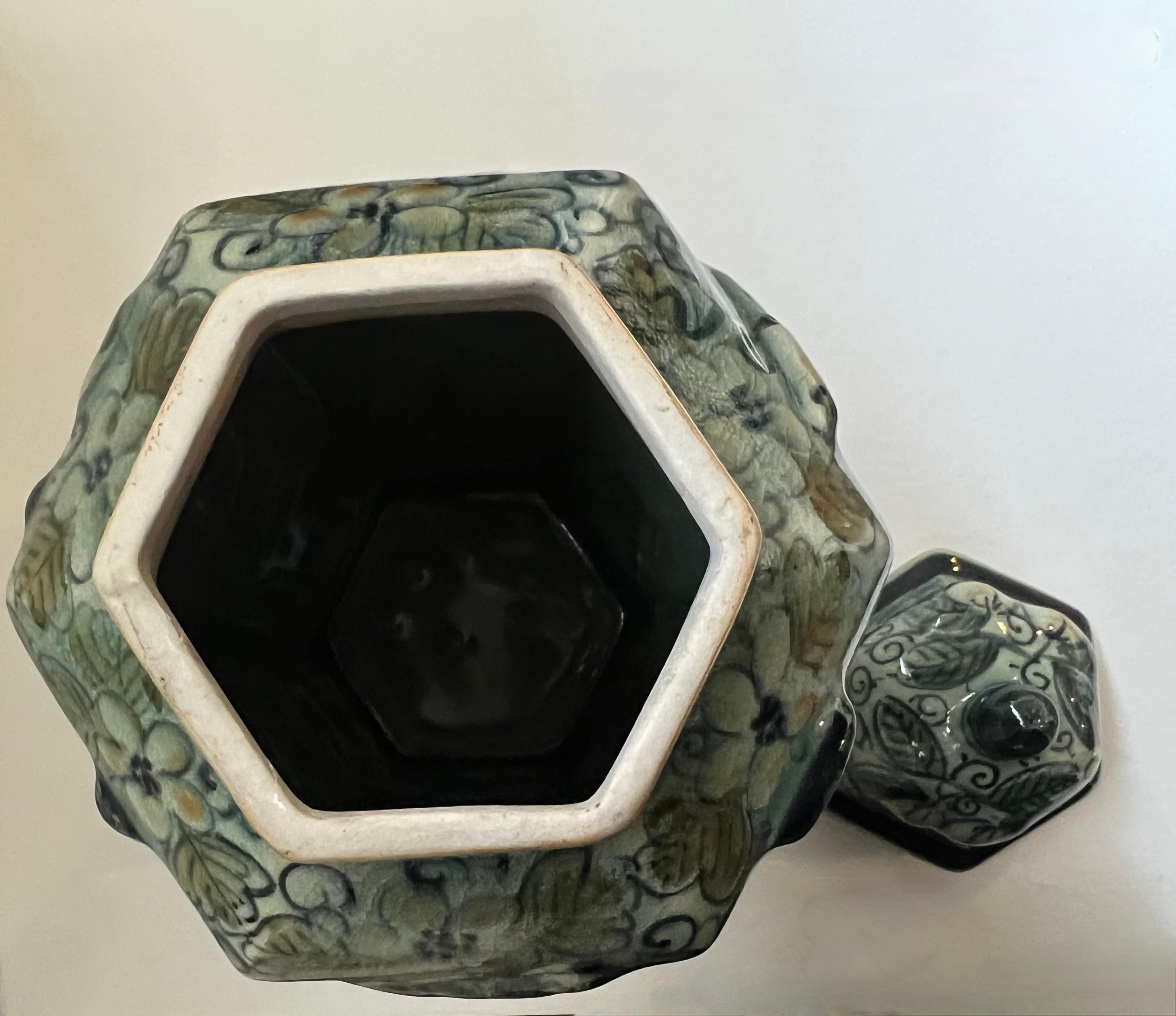 Maitland Smith Celadon Ceramic Crackle Jar With Lid For Sale 4