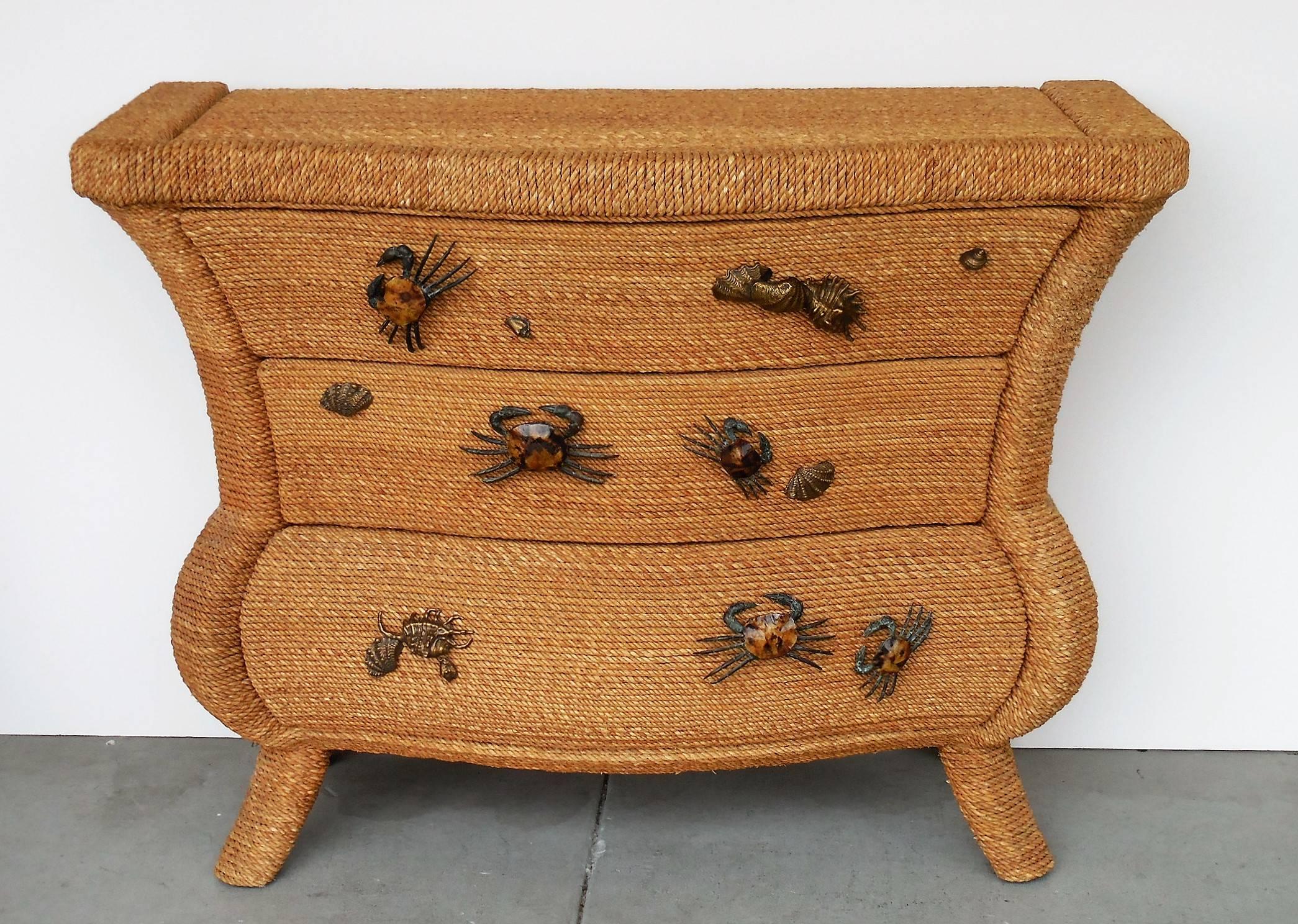 Maitland Smith Chest Cabinet Console with Bronze Lifesize Crabs 7
