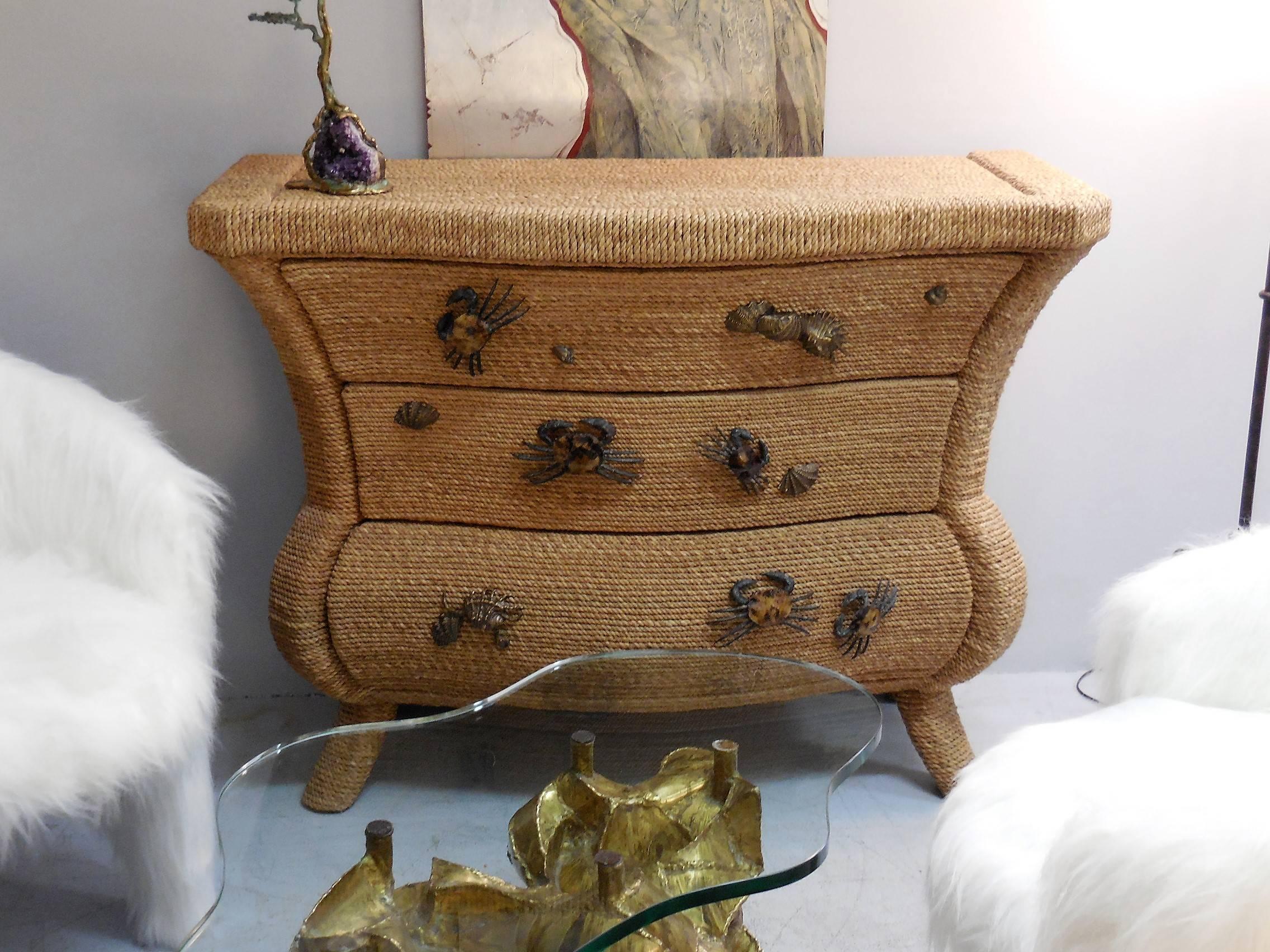 Maitland Smith Chest Cabinet Console with Bronze Lifesize Crabs 9