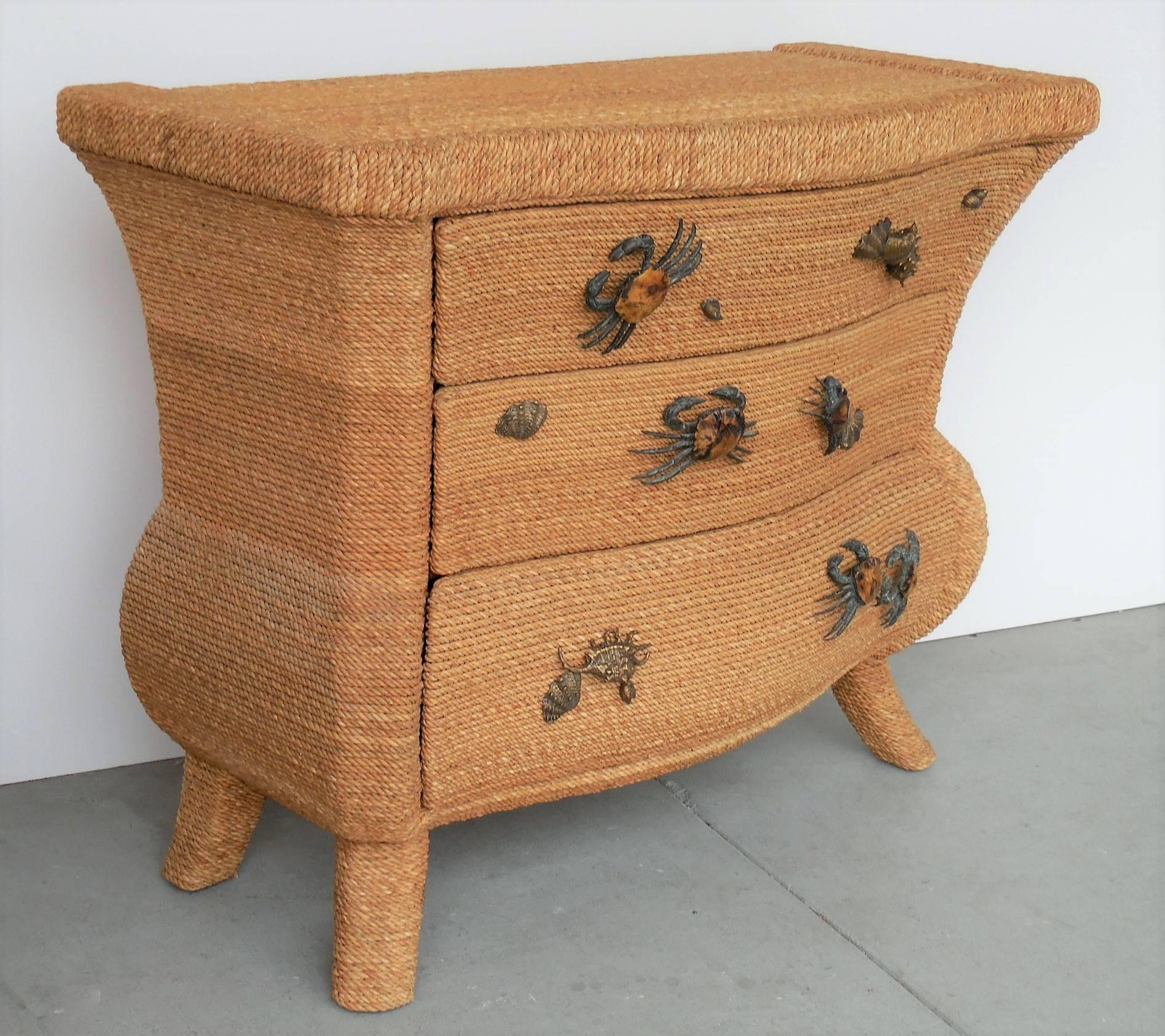Philippine Maitland Smith Chest Cabinet Console with Bronze Lifesize Crabs
