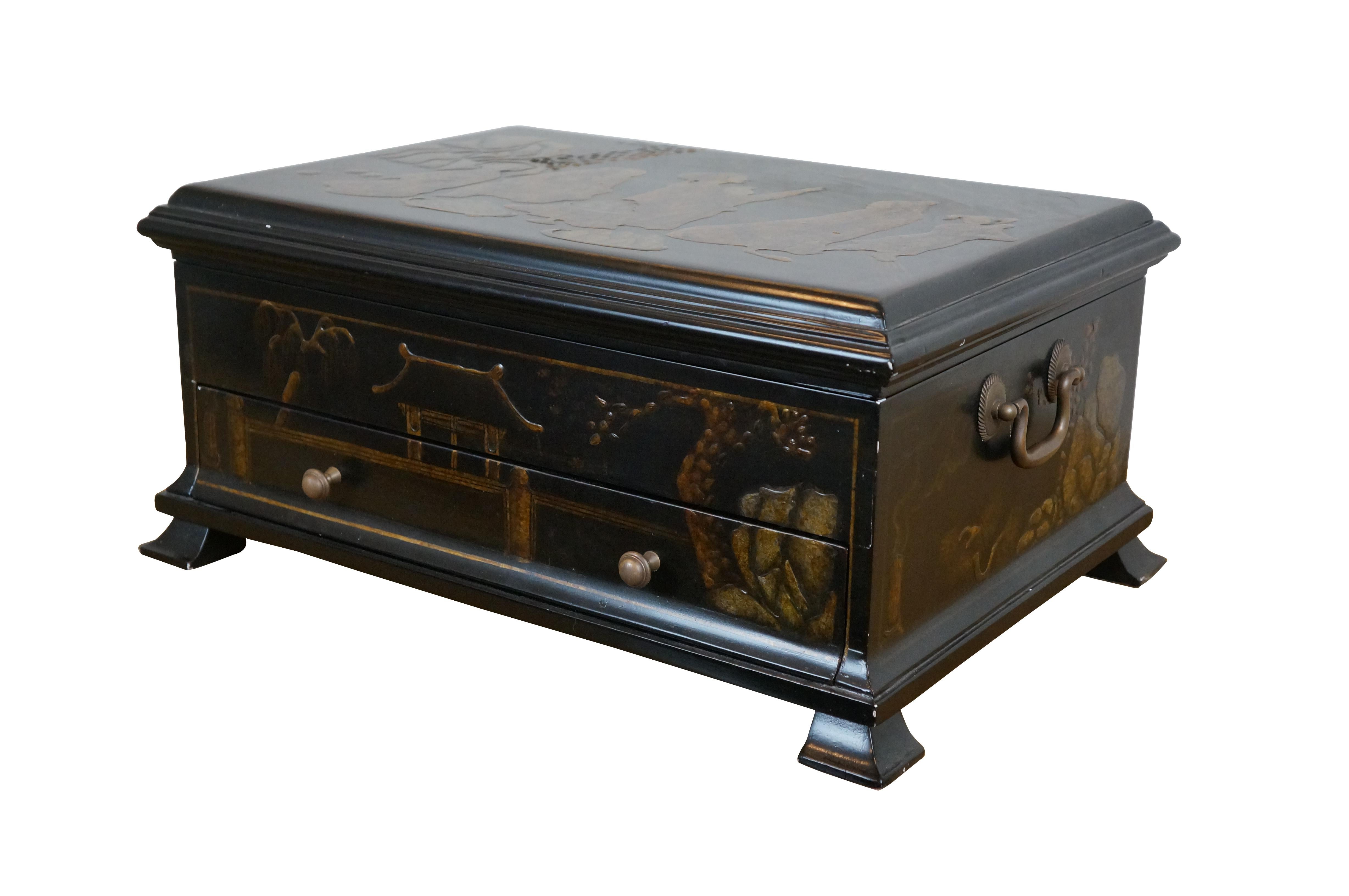 Maitland Smith Caja cofre para cubertería de plata lacada china Chinoiserie Filipino en venta