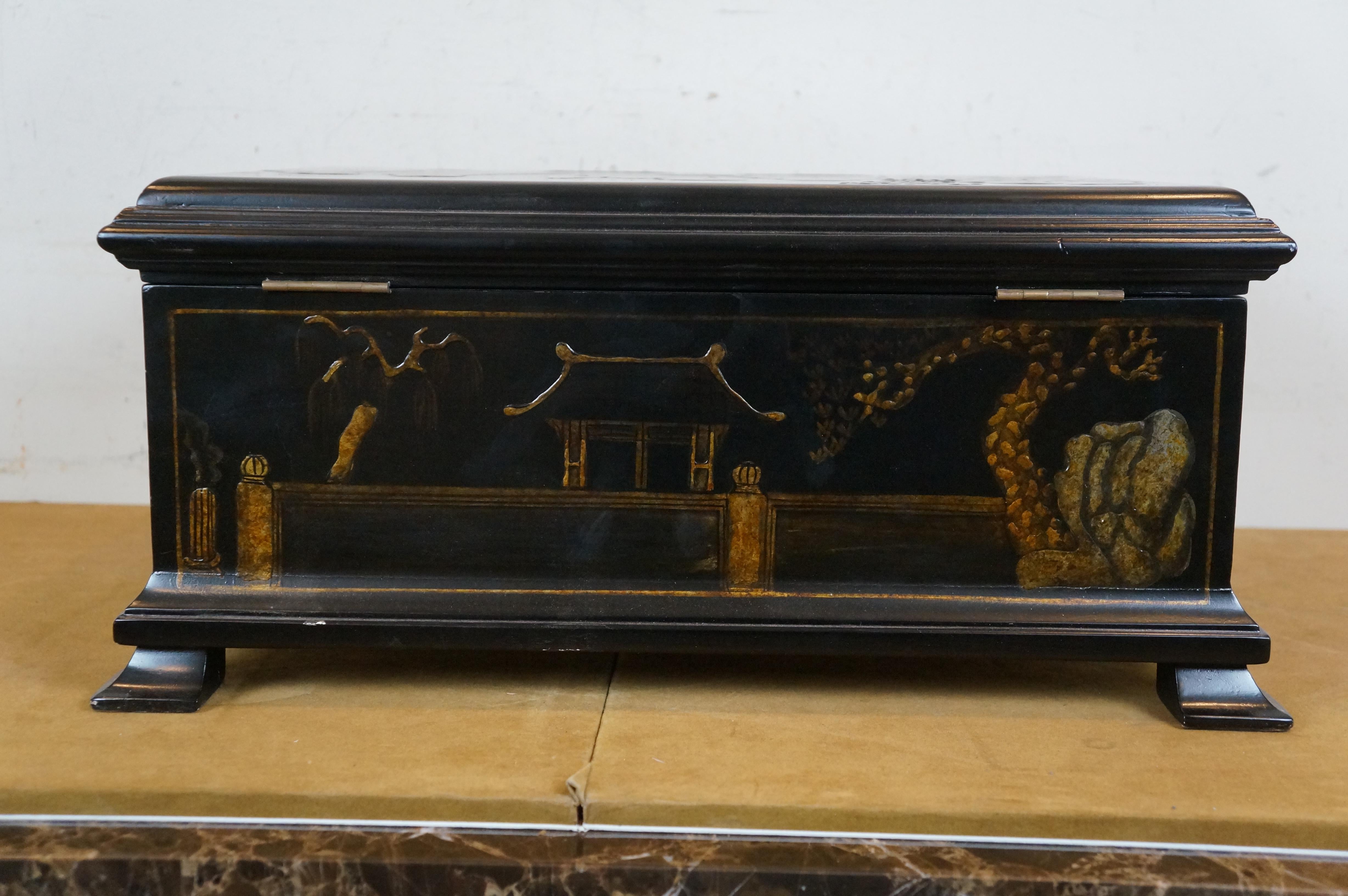Maitland Smith Caja cofre para cubertería de plata lacada china Chinoiserie Latón en venta