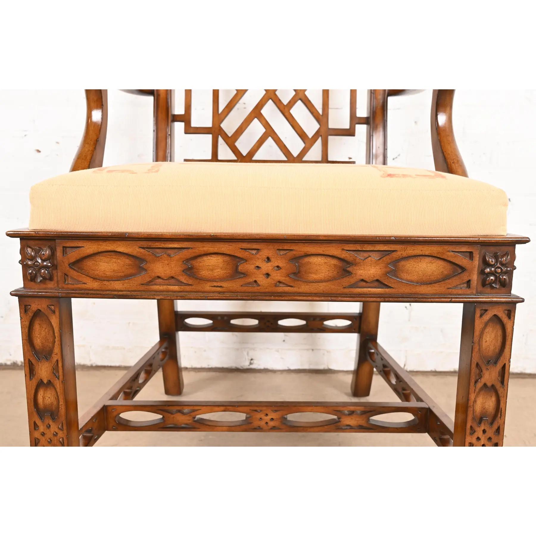 Maitland Smith Chinese Chippendale Carved Mahogany Armchair For Sale 4