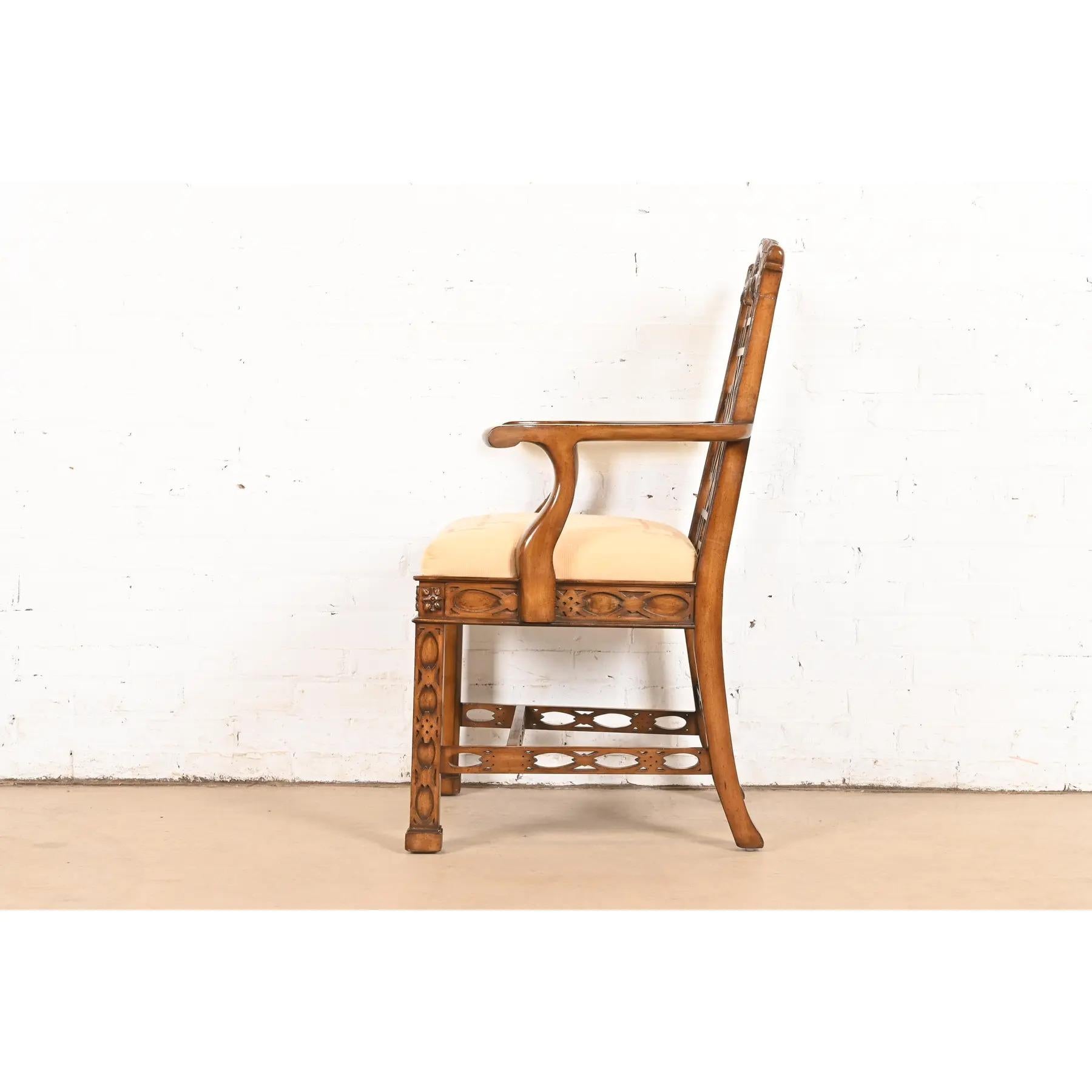 Maitland Smith Chinese Chippendale Carved Mahogany Armchair For Sale 5