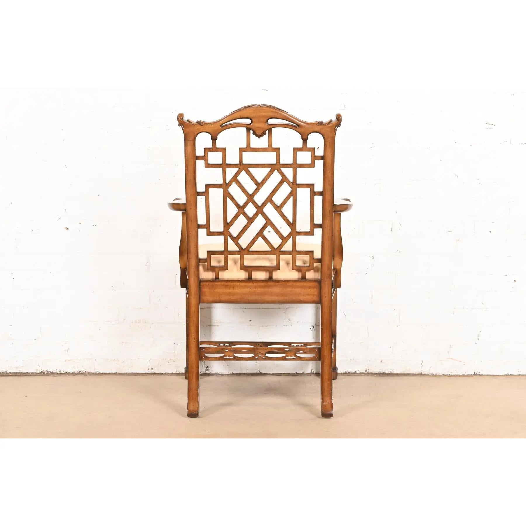 Maitland Smith Chinese Chippendale Carved Mahogany Armchair For Sale 6