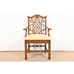 Maitland Smith Chinese Chippendale Carved Mahogany Armchair