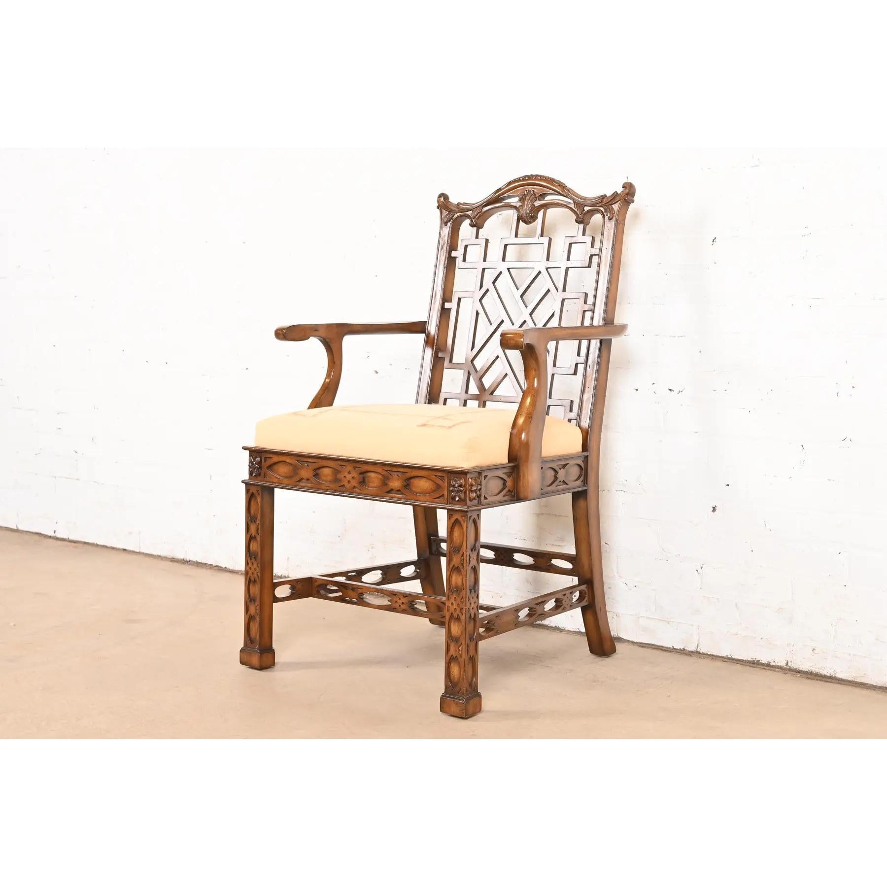 Maitland Smith Chinese Chippendale Carved Mahogany Armchair In Good Condition For Sale In South Bend, IN
