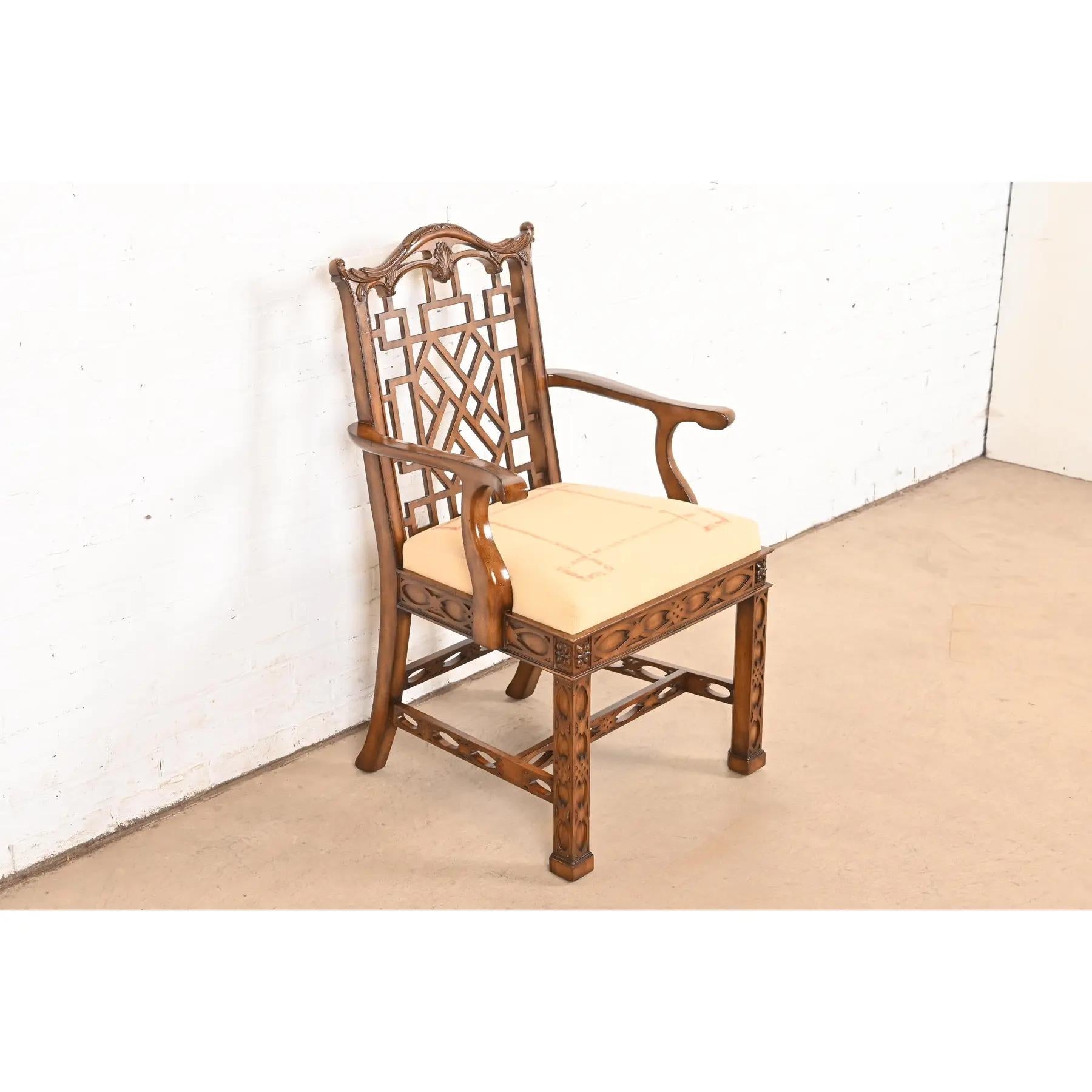 20th Century Maitland Smith Chinese Chippendale Carved Mahogany Armchair For Sale