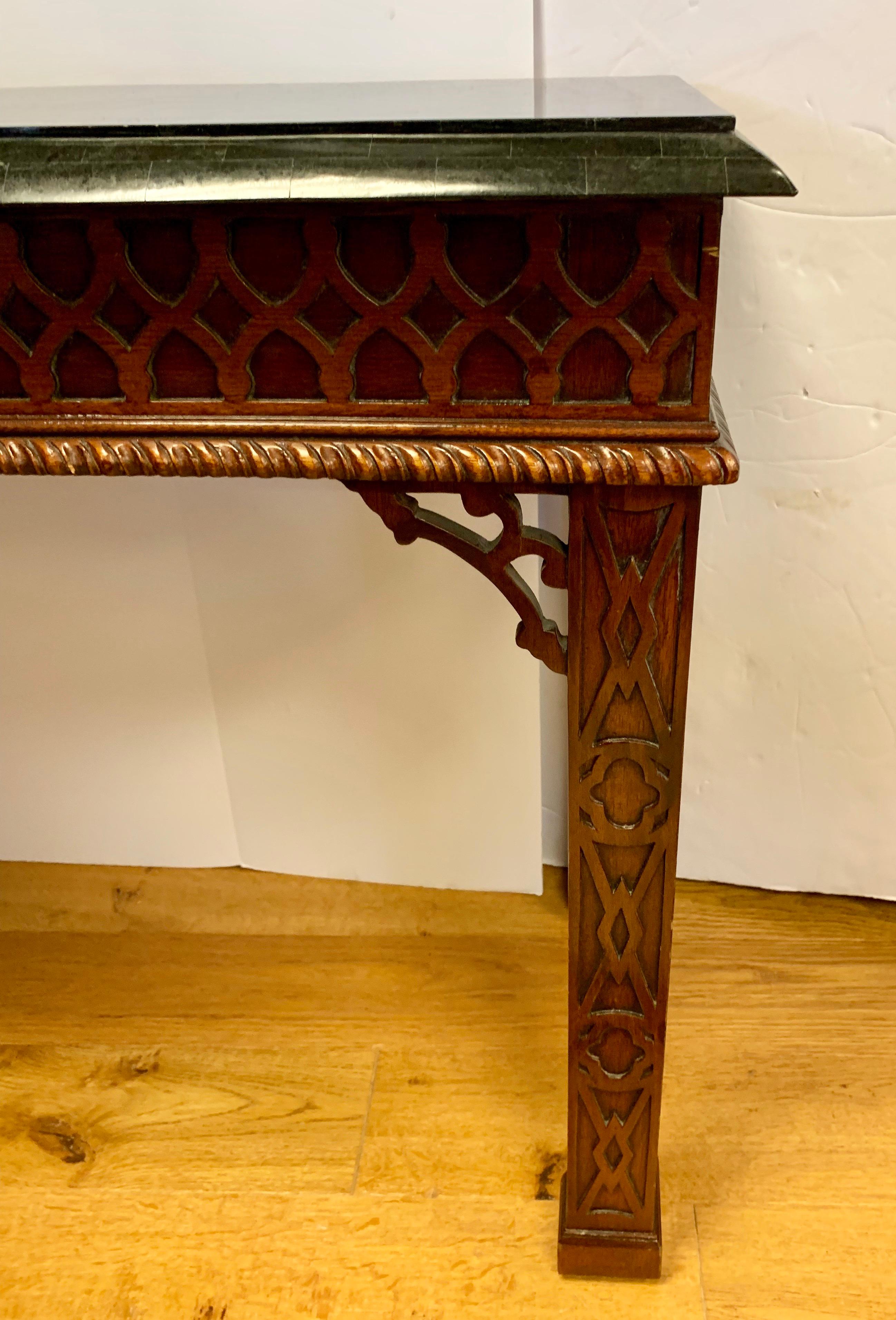 Philippine Maitland Smith Chinese Chippendale Carved Mahogany Console Table