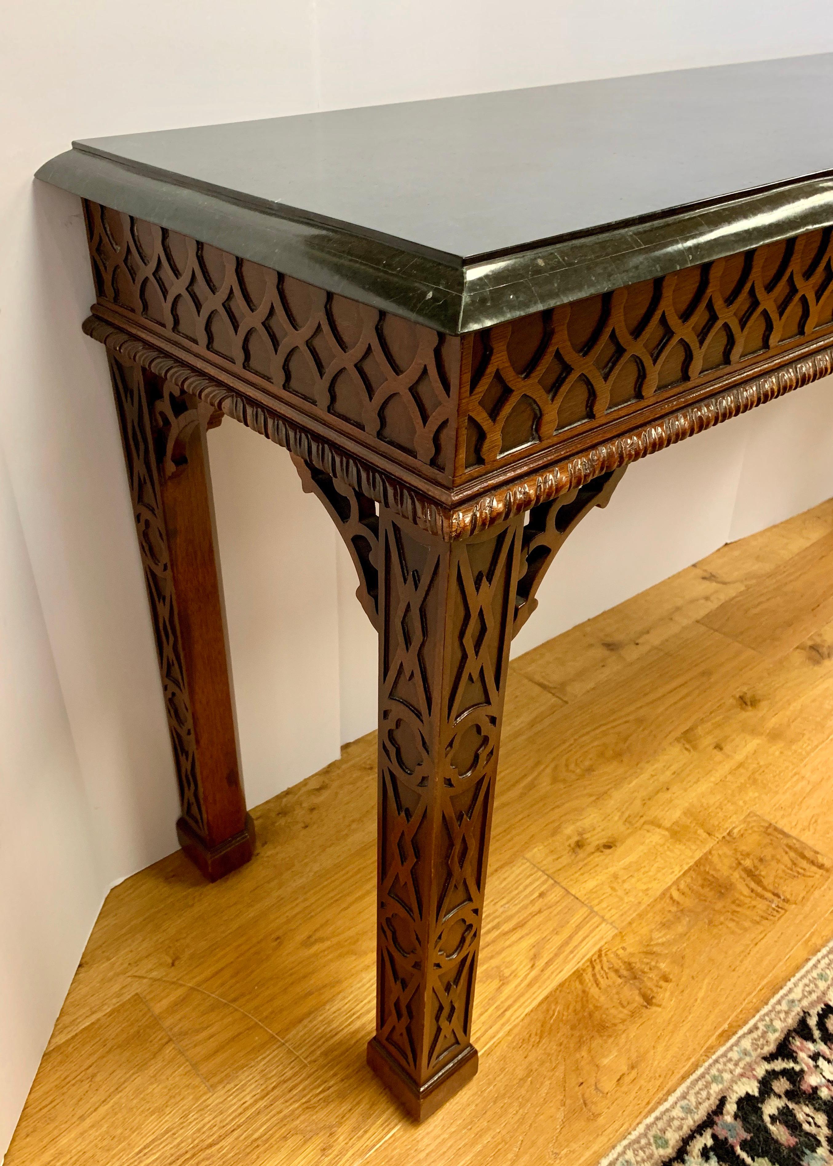 Late 20th Century Maitland Smith Chinese Chippendale Carved Mahogany Console Table