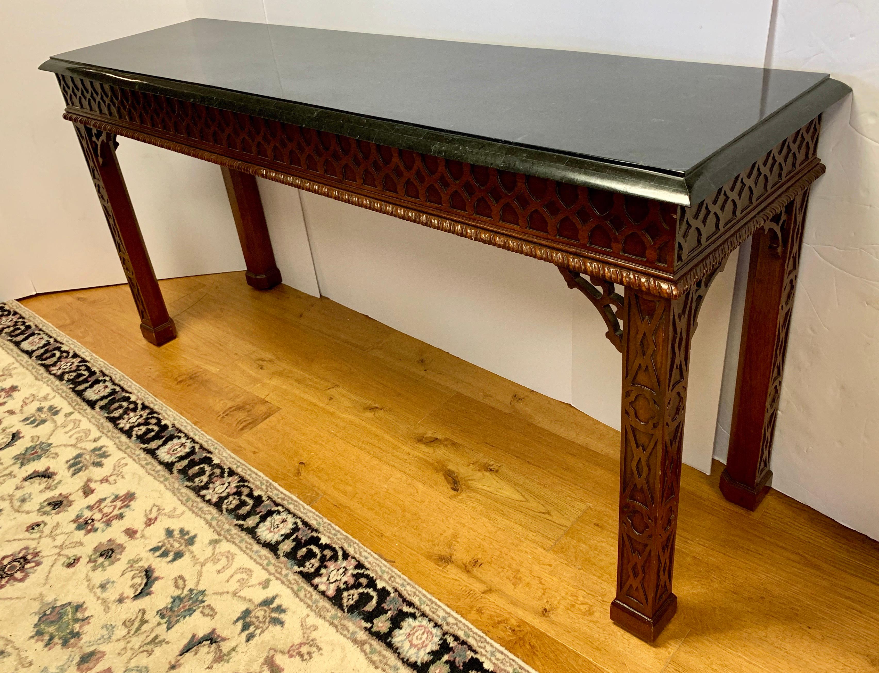 Resin Maitland Smith Chinese Chippendale Carved Mahogany Console Table
