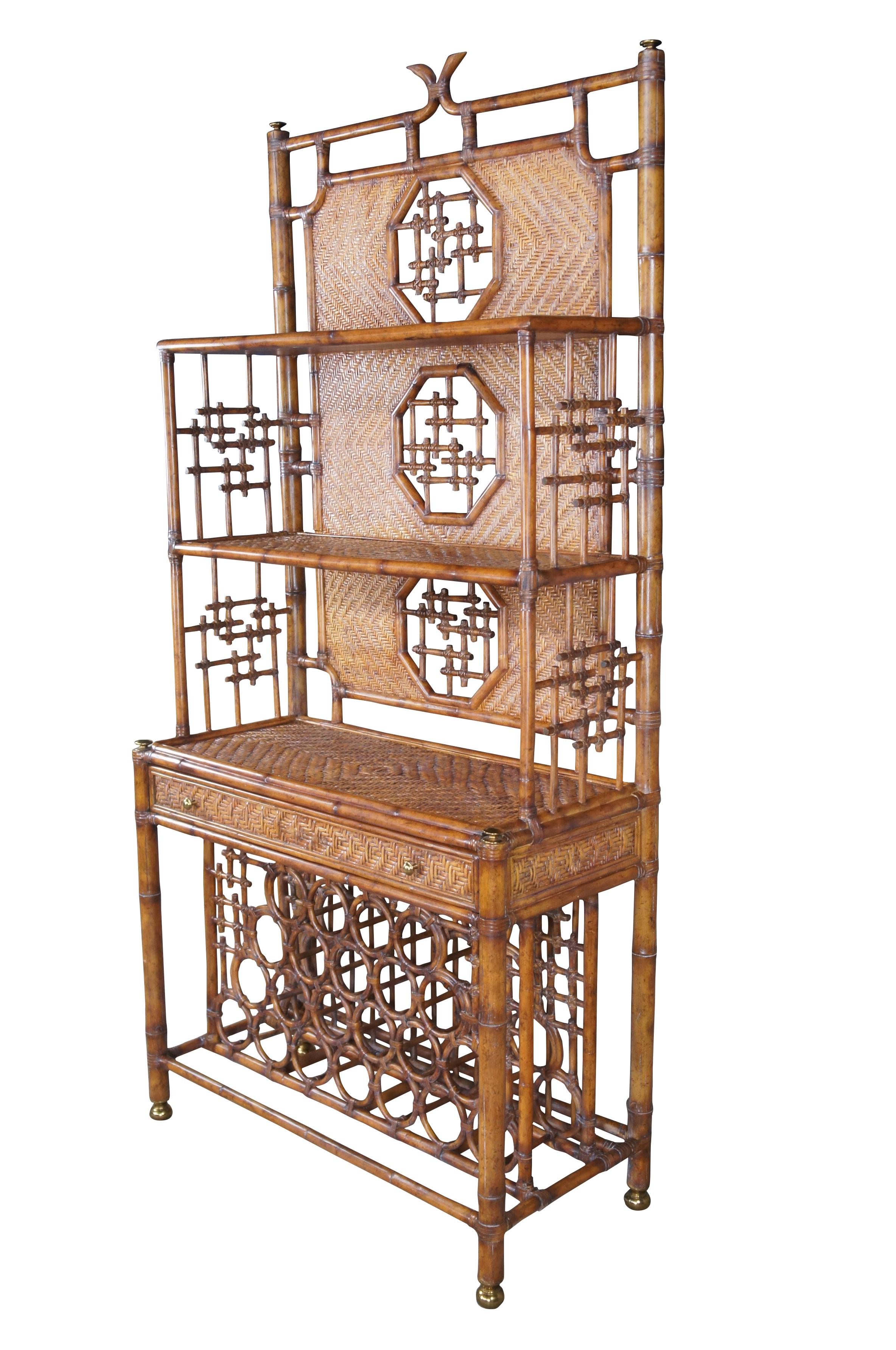 Maitland Smith Chinese Chippendale Faux Bamboo Etagere Bookcase Wine Bar Cabinet In Good Condition In Dayton, OH