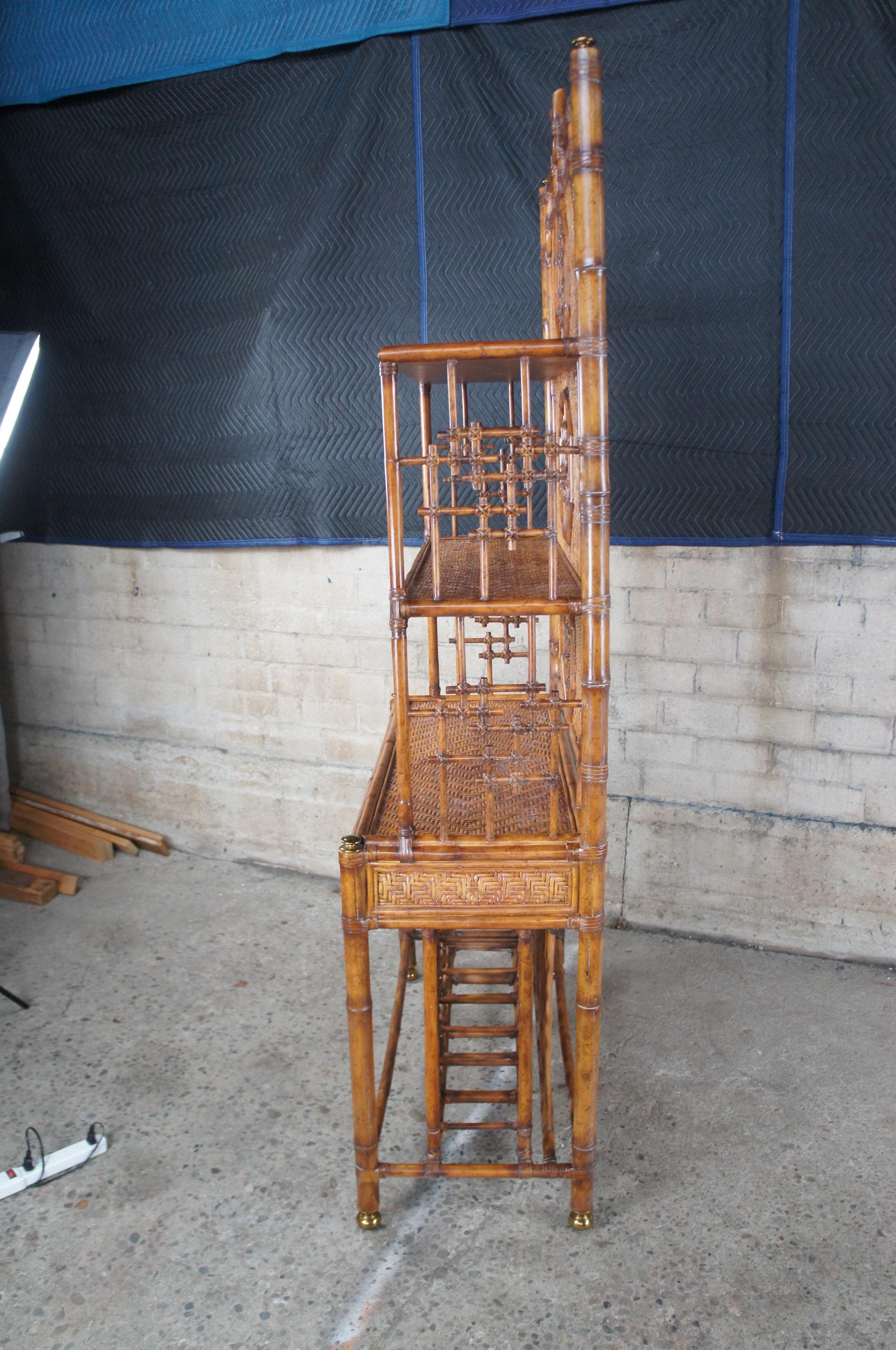 Maitland Smith Chinese Chippendale Faux Bamboo Etagere Bookcase Wine Bar Cabinet 5