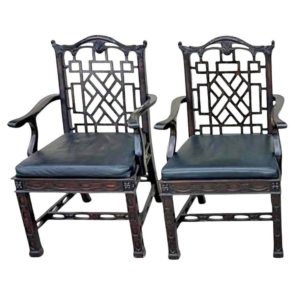 Maitland- Smith Chinese Chippendale Style Armchairs, A Pair