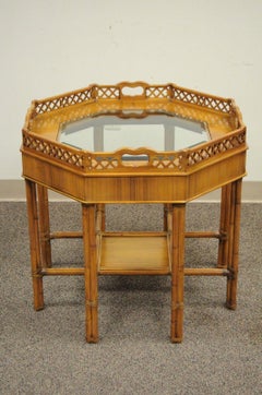 Maitland-Smith Chinese Chippendale Style Octagonal Mahogany Accent Side Table