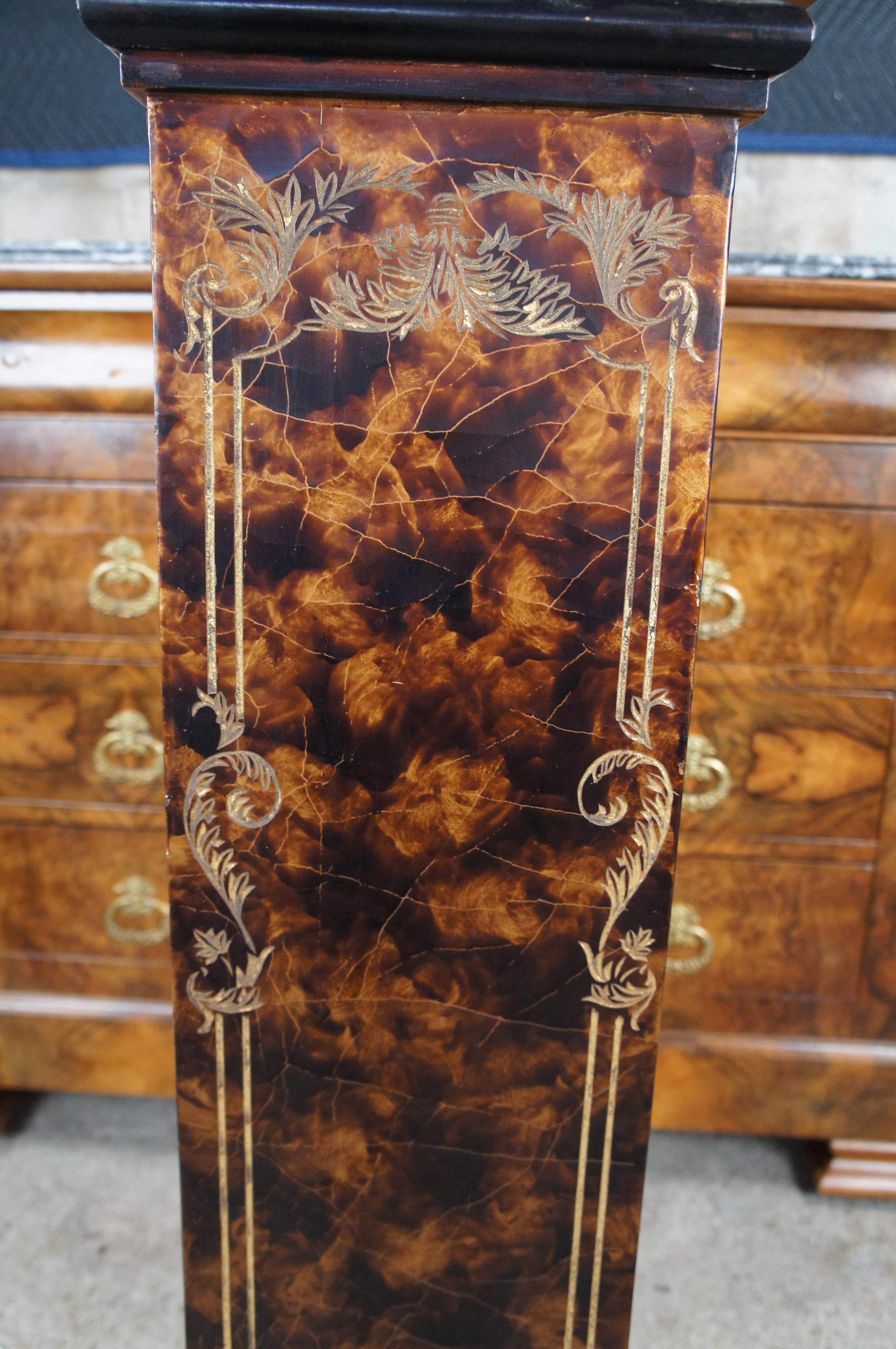 Maitland Smith Chinese Coromandel Faux Tortoise Shell Sculpture Pedestal Stand For Sale 1