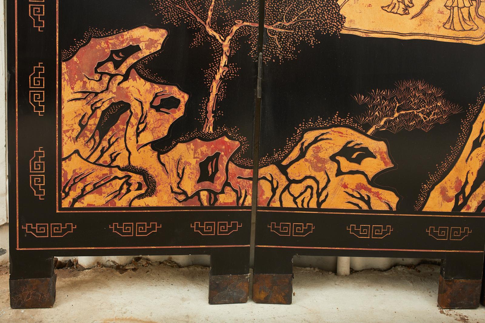 Maitland Smith Chinese Eight Panel Lacquered Coromandel Screen 5